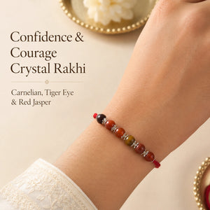 Confidence & Courage Crystal Rakhi with Carnelian, Tiger Eye and Red Jasper worn on wrist ā Bellarosa Gems