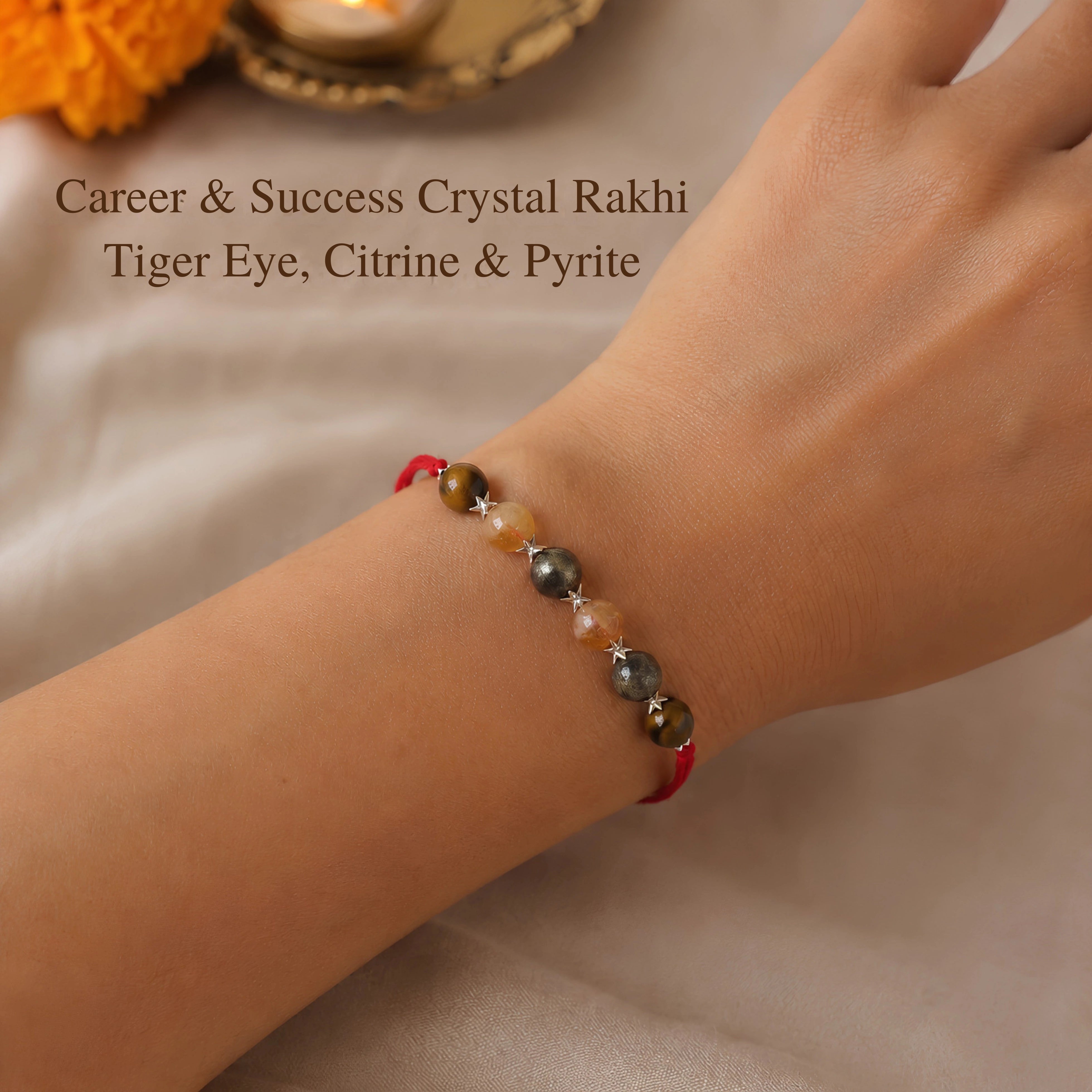 Career & Success Crystal Rakhi β Tiger Eye, Citrine & Pyrite