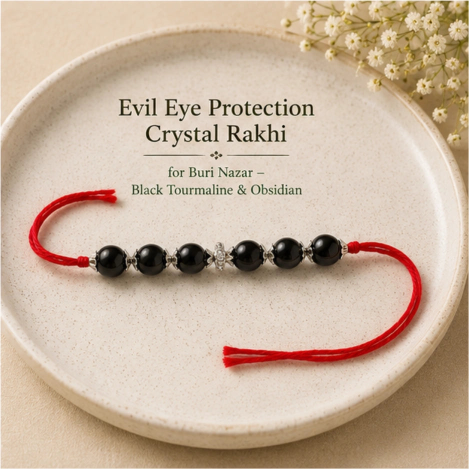 Natural certified Evil Eye Protection Crystal Rakhi for buri nazar by Bellarosa Gems