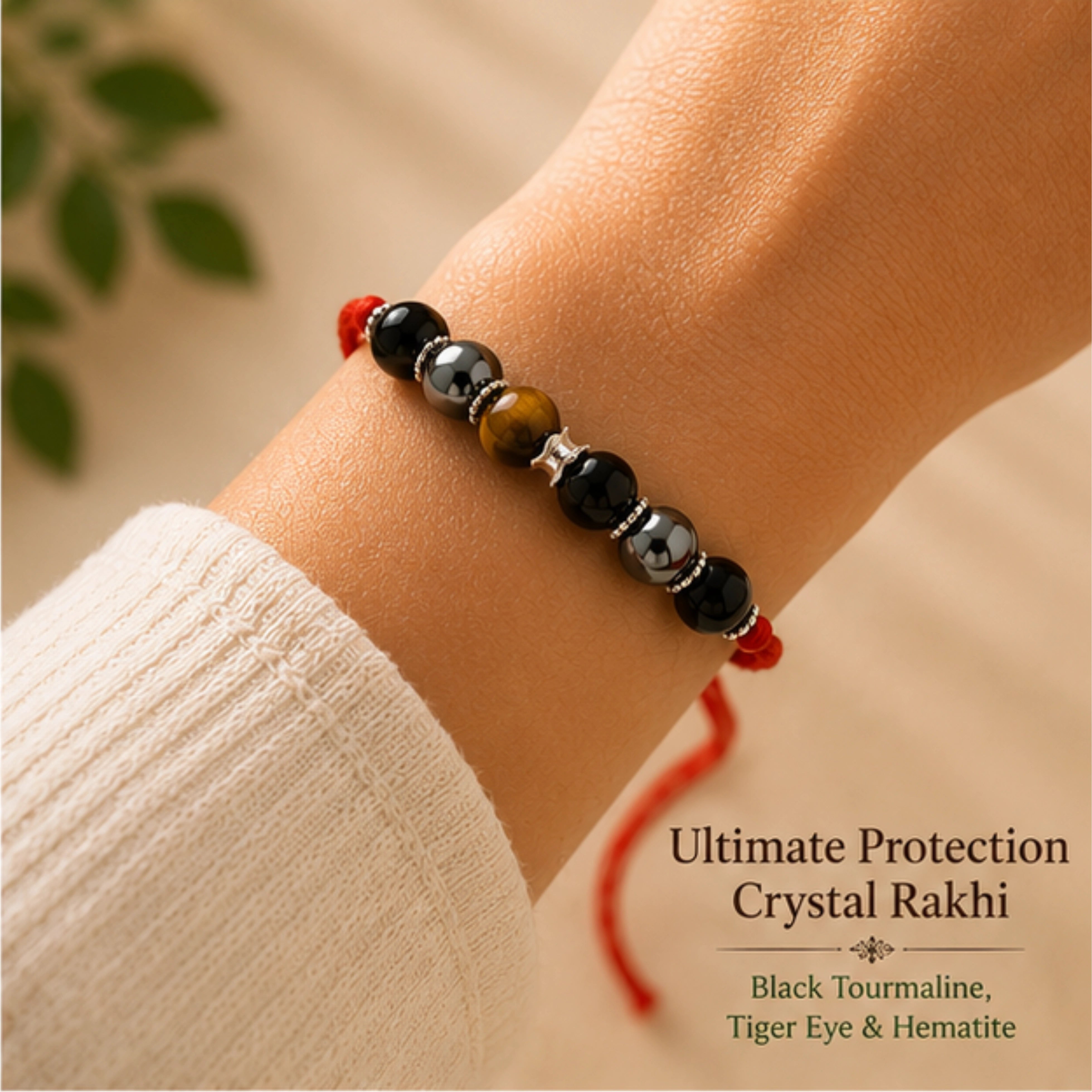 Ultimate Protection Crystal Rakhi β Black Tourmaline, Tiger Eye & Hematite
