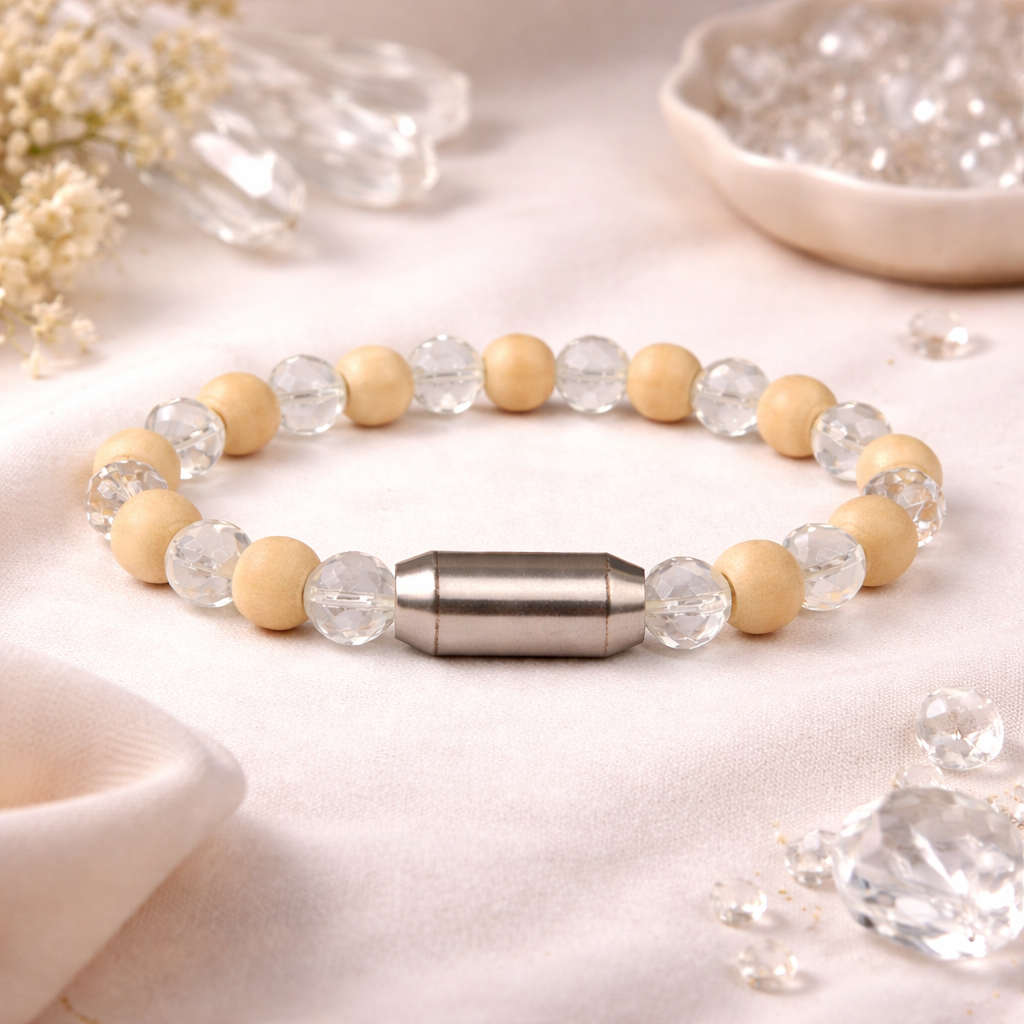 TULSI + CLEAR QUARTZ (DIAMOND CUT) BRACELET