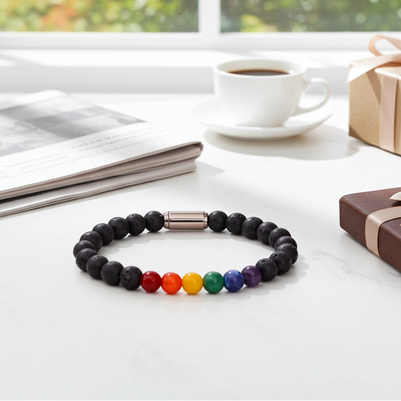 NATURAL 7 CHAKRA + LAVA BRACELET