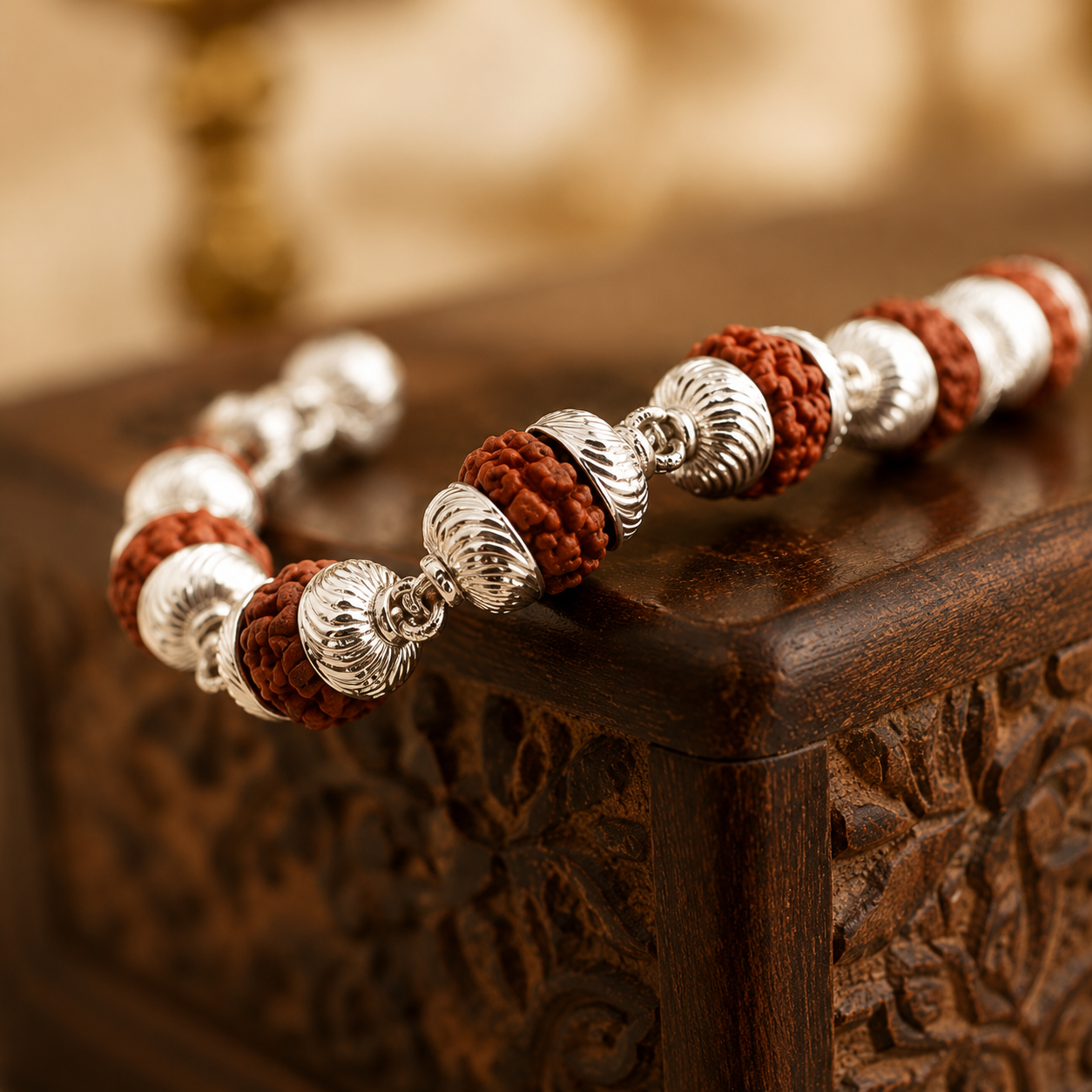 Natural 5 Mukhi Rudraksha Bracelet (925 Silver) (Indonesia)