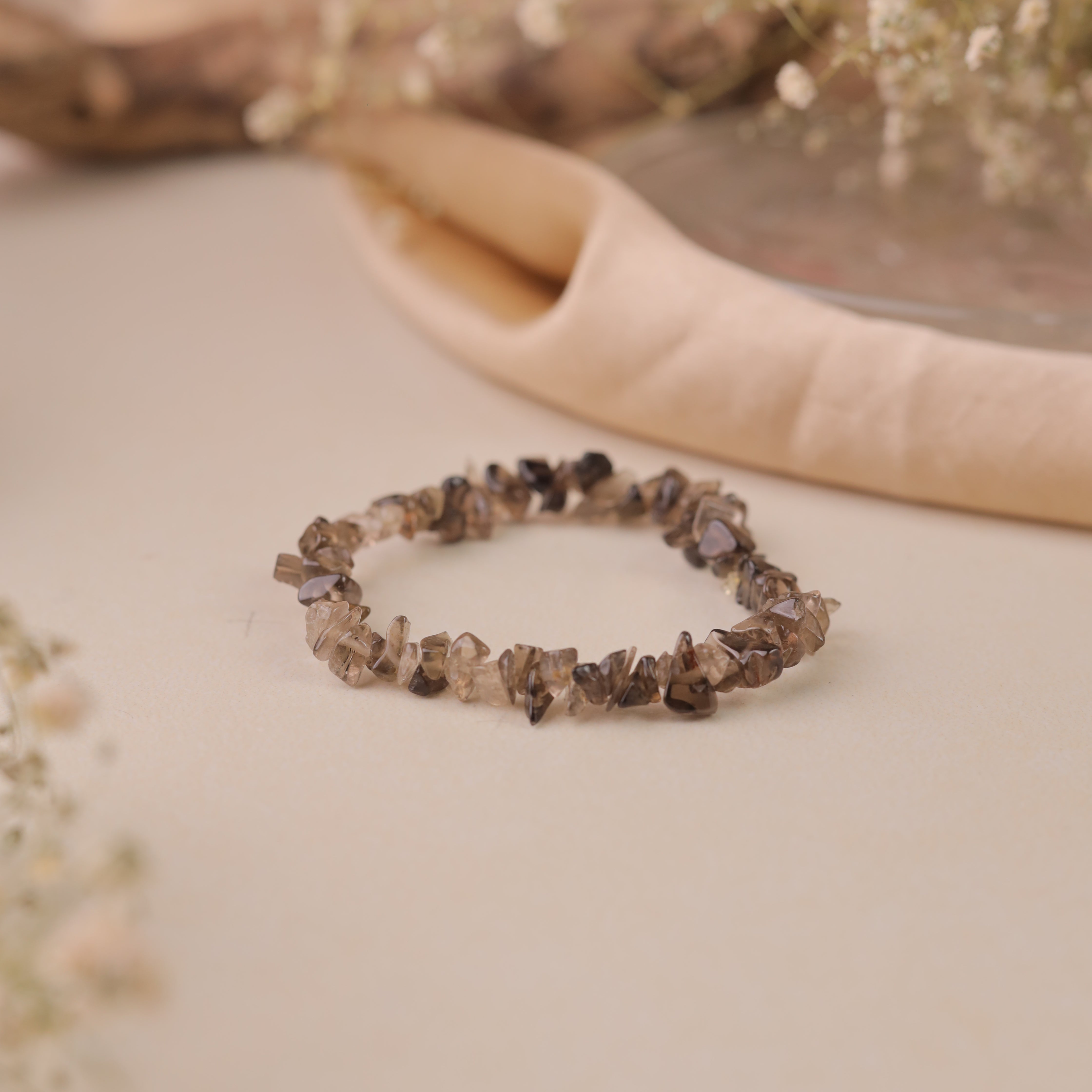 NATURAL SMOKY QUARTZ STONE CHIPS STONE BRACELET