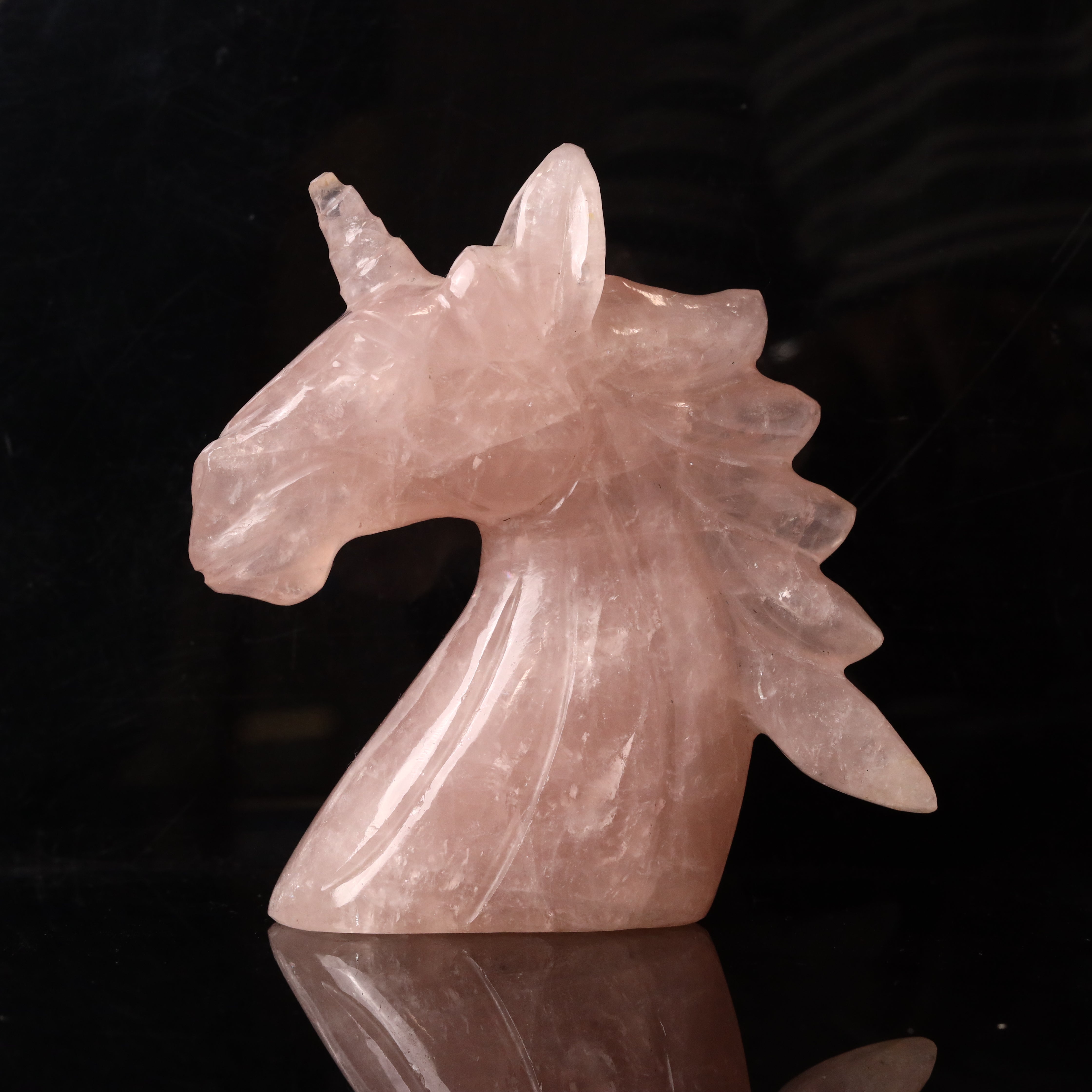 Natural Rose Quartz Unicorn Hand Carved Sculpture Figurine 372g