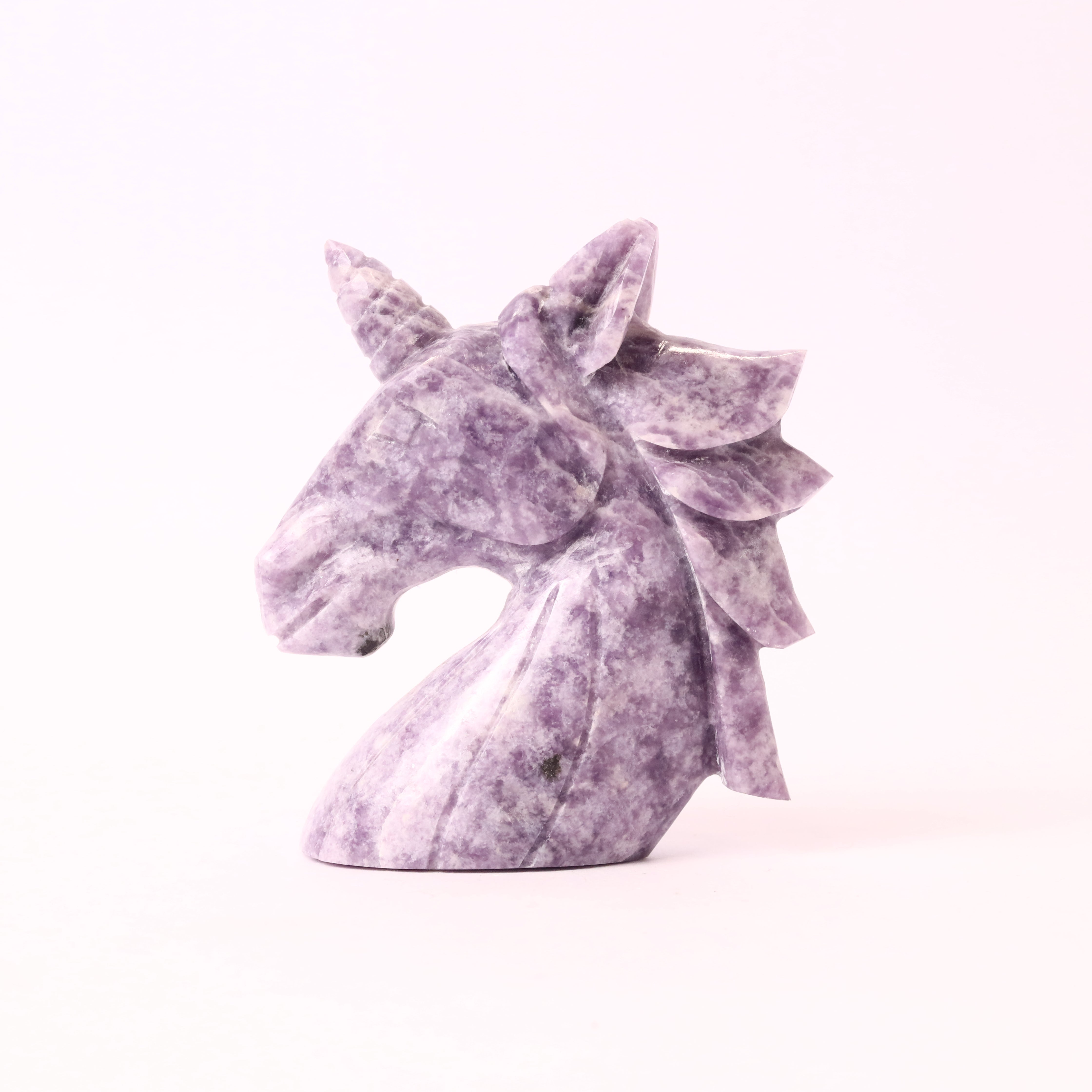 Natural Lepidolite Unicorn Hand Carved Sculpture Figurine 248g
