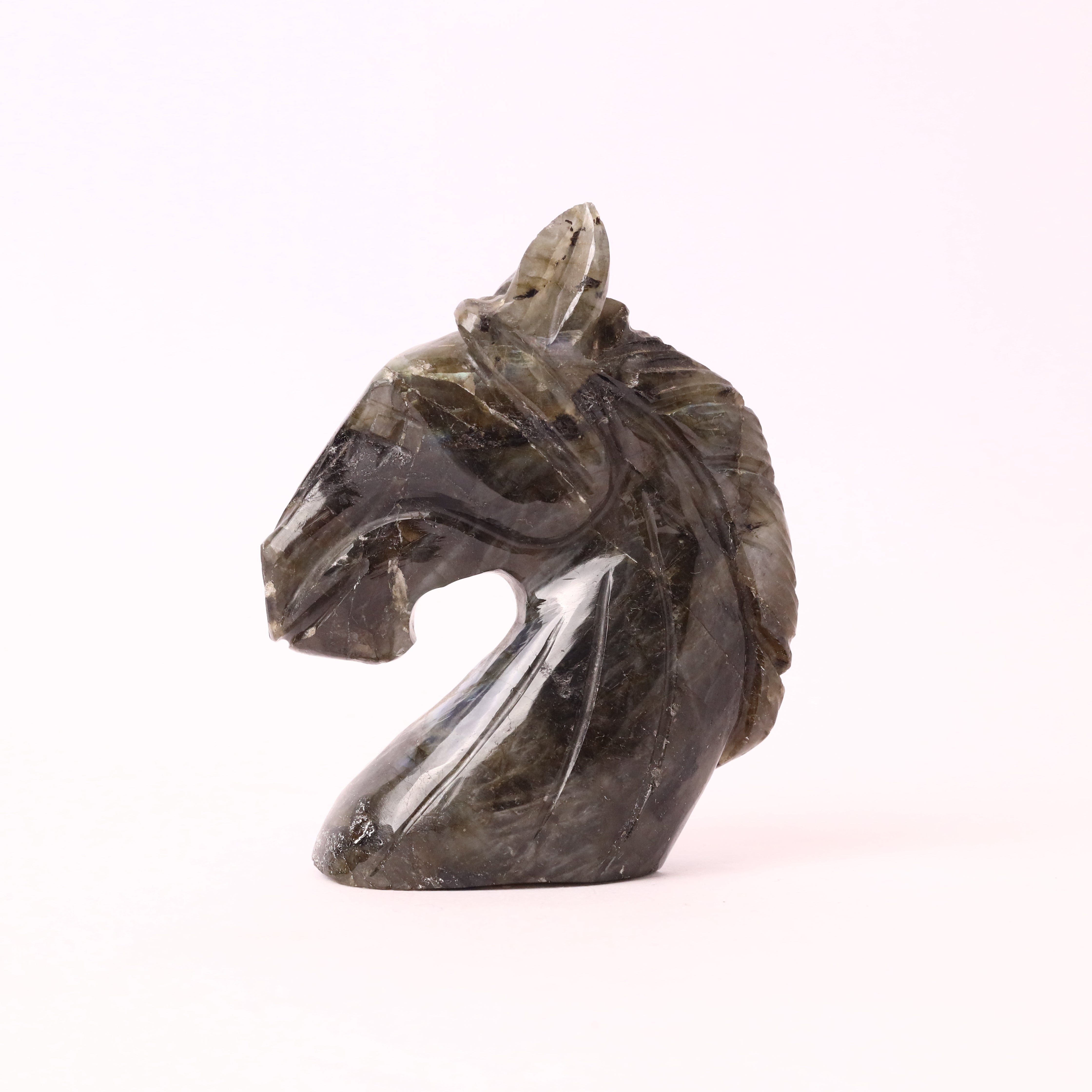 Natural Labradorite Horse Hand Carved Sculpture Figurine 238g