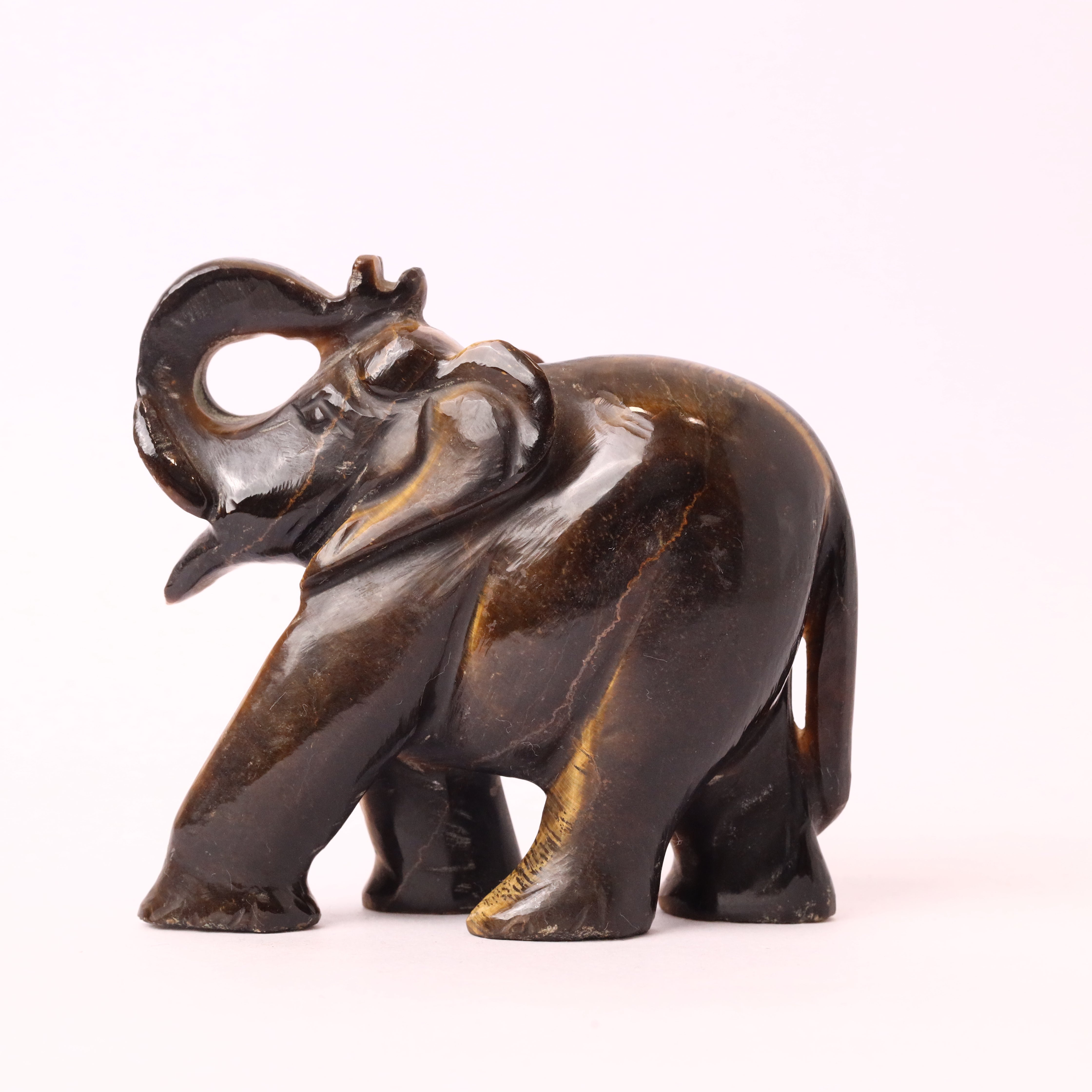 Natural Tiger Eye Elephant Hand Carved Sculpture Figurine