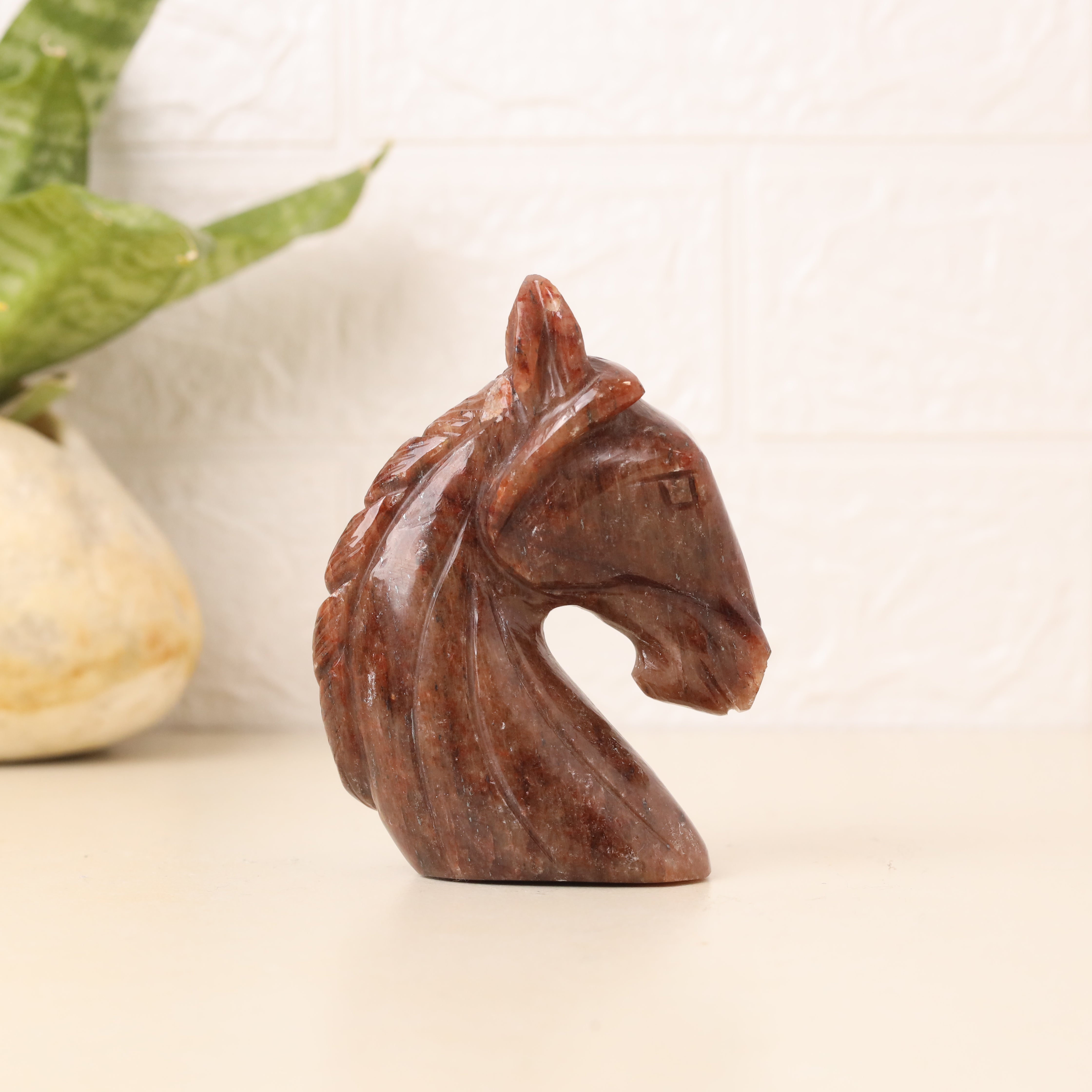 Natural Red Aventurine Horse Hand Carved Sculpture Figurine 245g