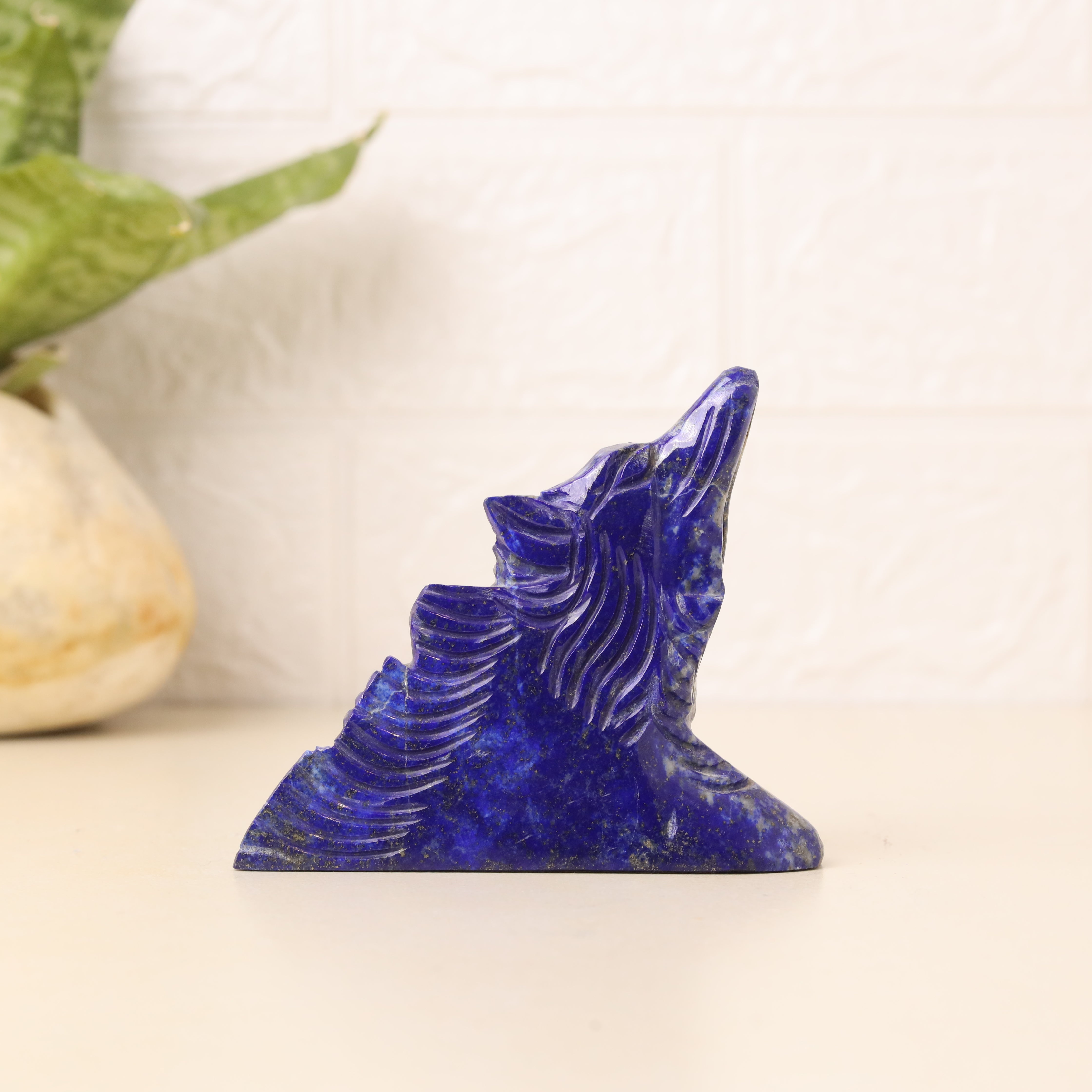 Natural Lapis Lazuli Wolf Hand Carved Sculpture Figurine