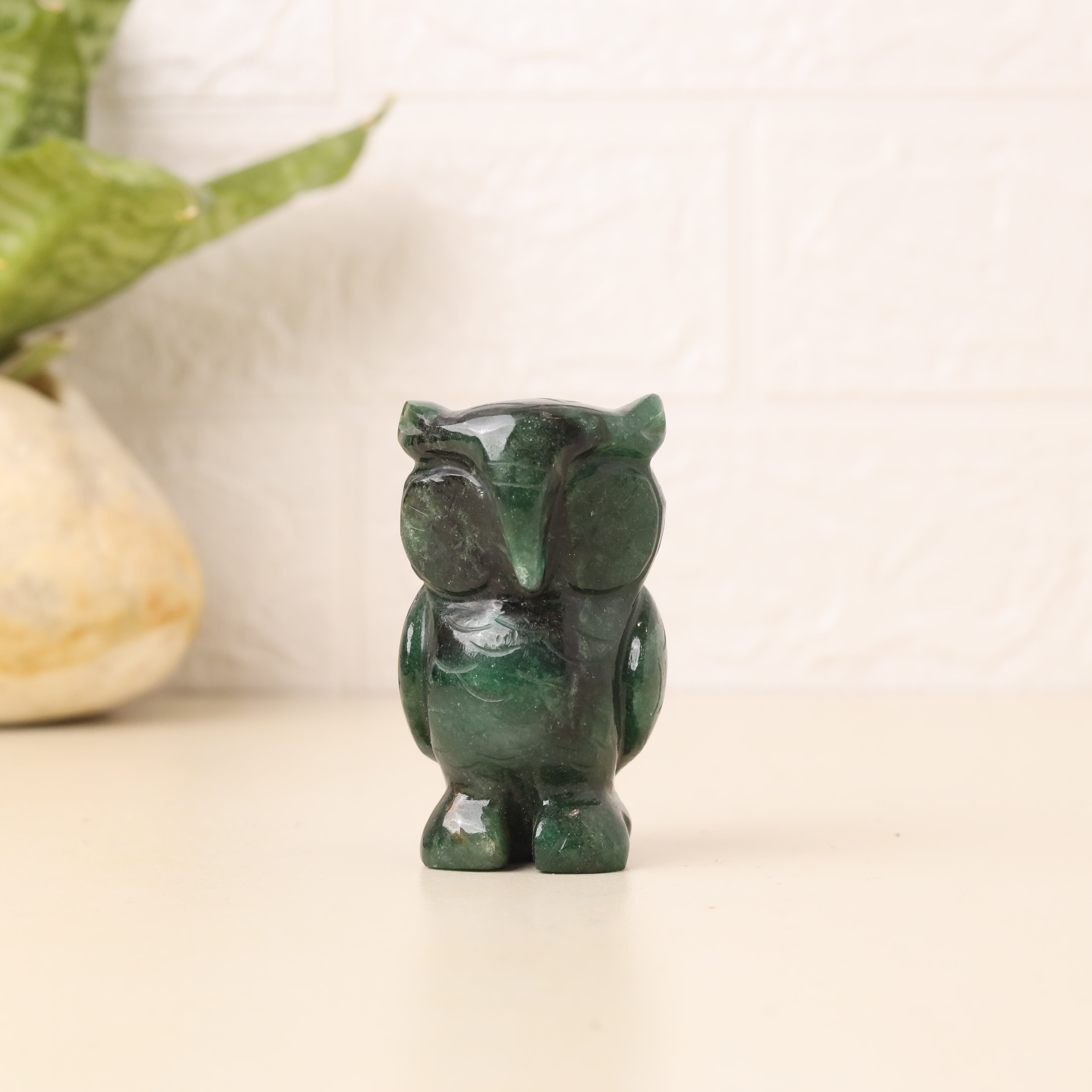 Natural Green Aventurine Owl Hand Carved Sculpture Figurine
