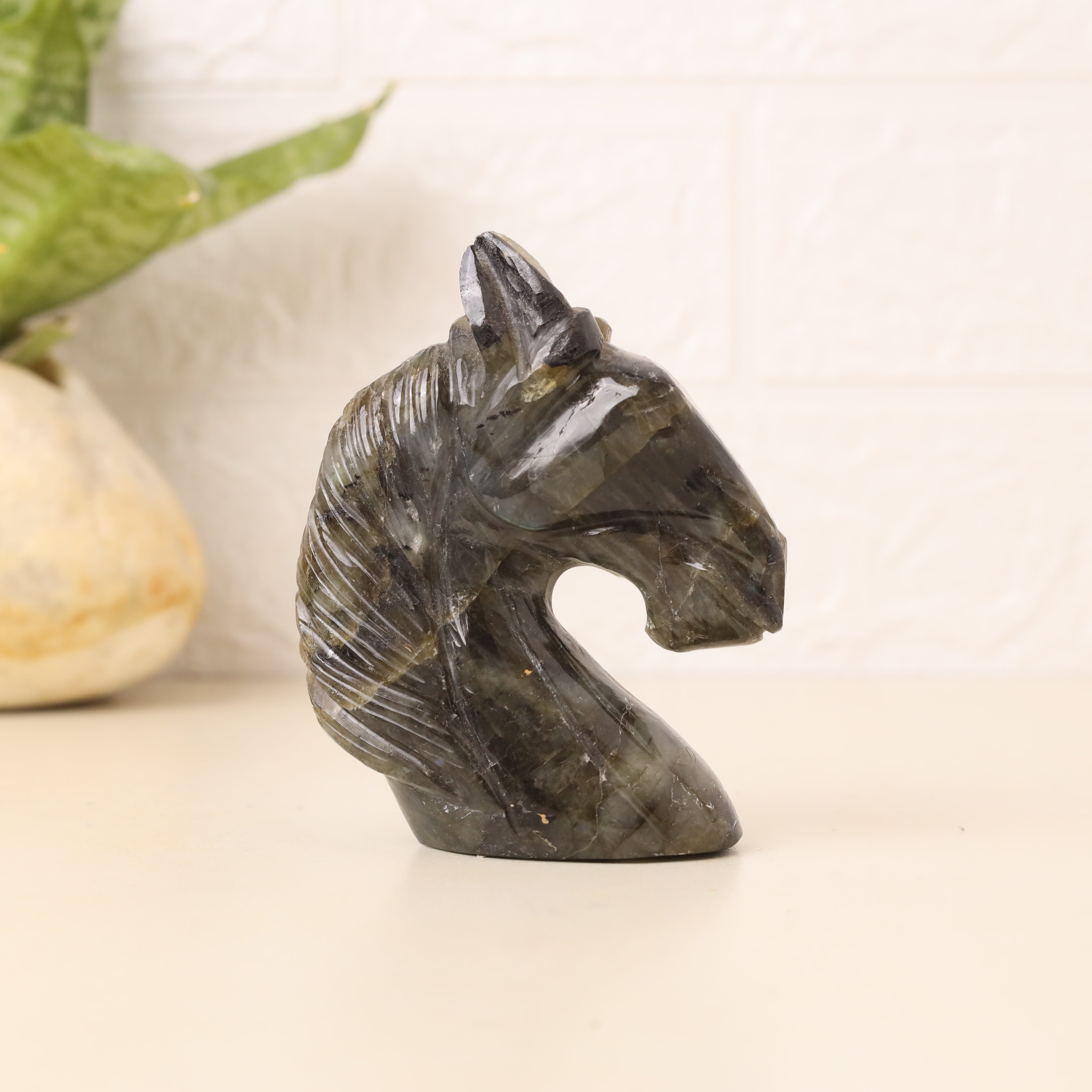 Natural Labradorite Horse Hand Carved Sculpture Figurine 238g