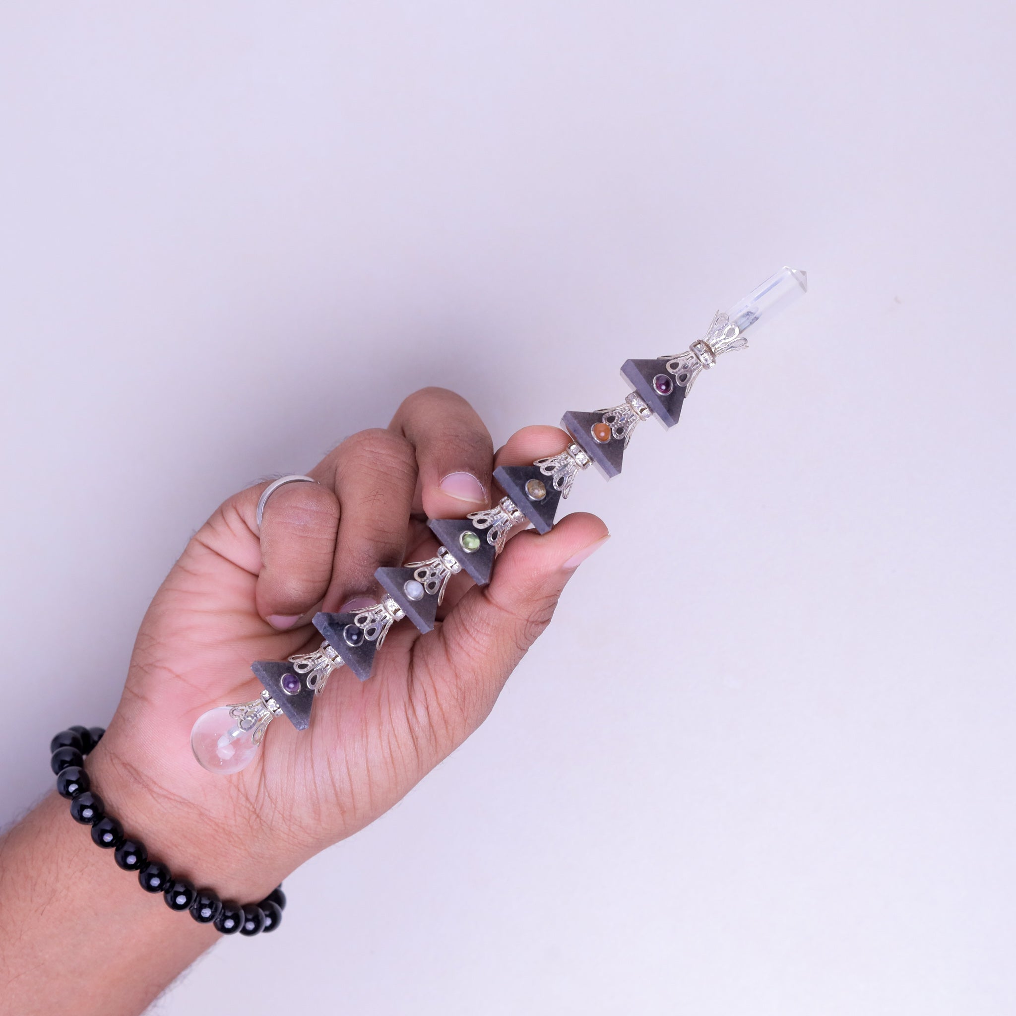 NATURAL GREY AVENTURINE PYRAMID REIKI STICK
