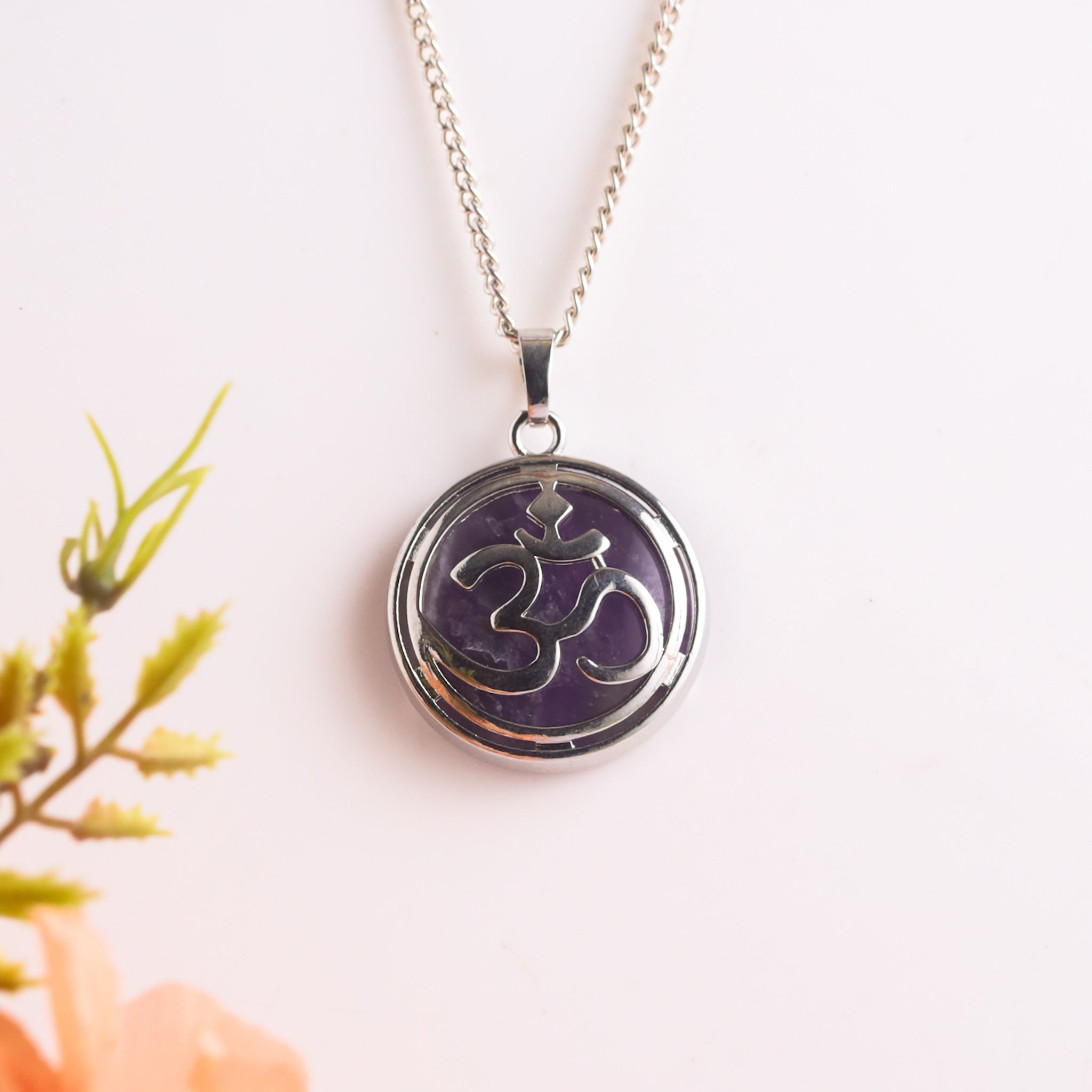 Round Shape Pendant With Natural Crystals (Om)