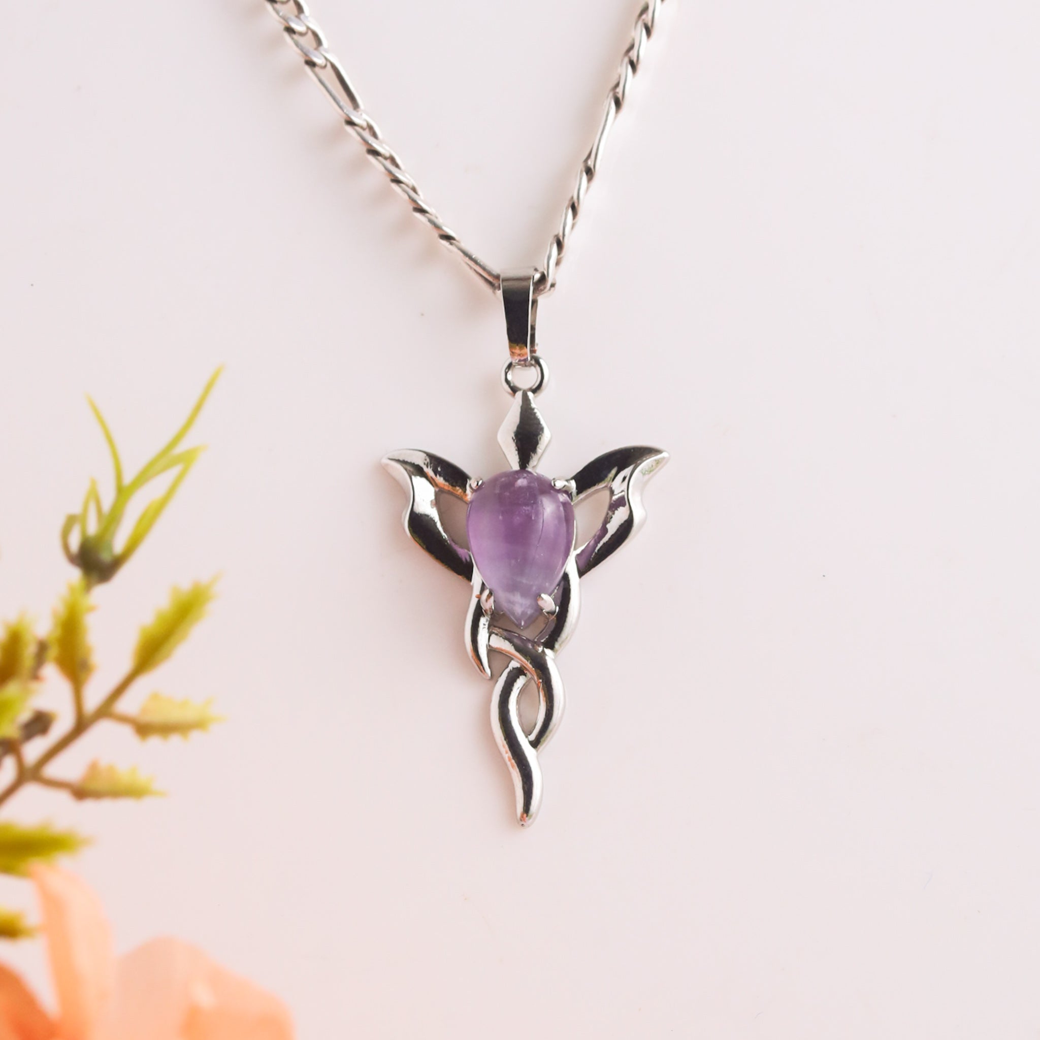 Angle Shape Pendant With Natural Crystals