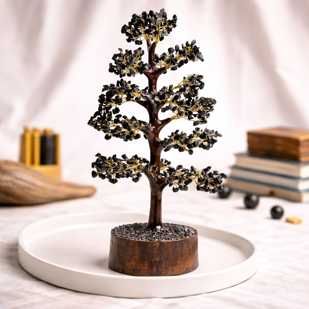 Natural Black Agate Crystal Tree – Handcrafted Protection Tree | Bellarosa Gems Surat