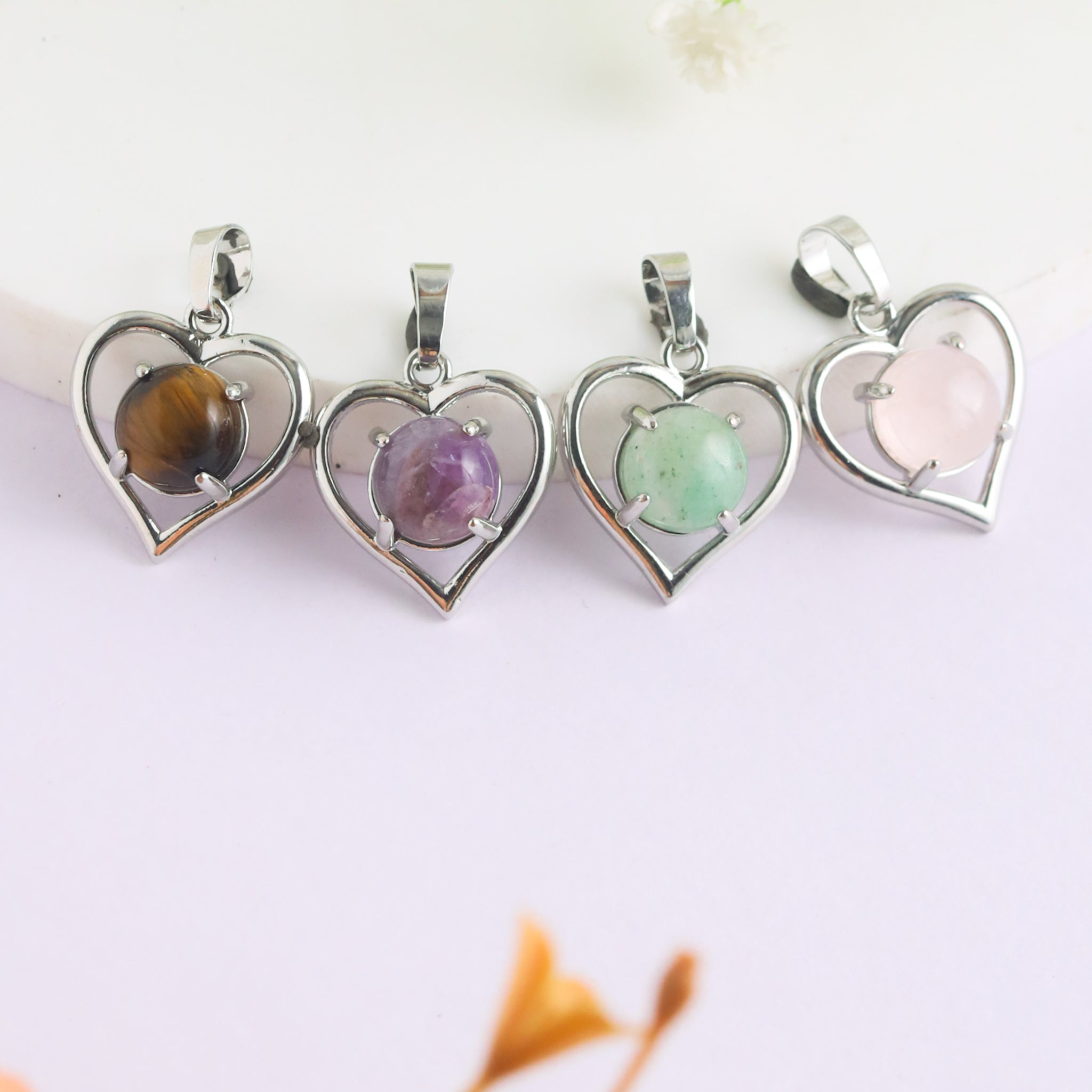 Natural Heart Shape Crystal Pendant – Tiger Eye Amethyst Jewellery