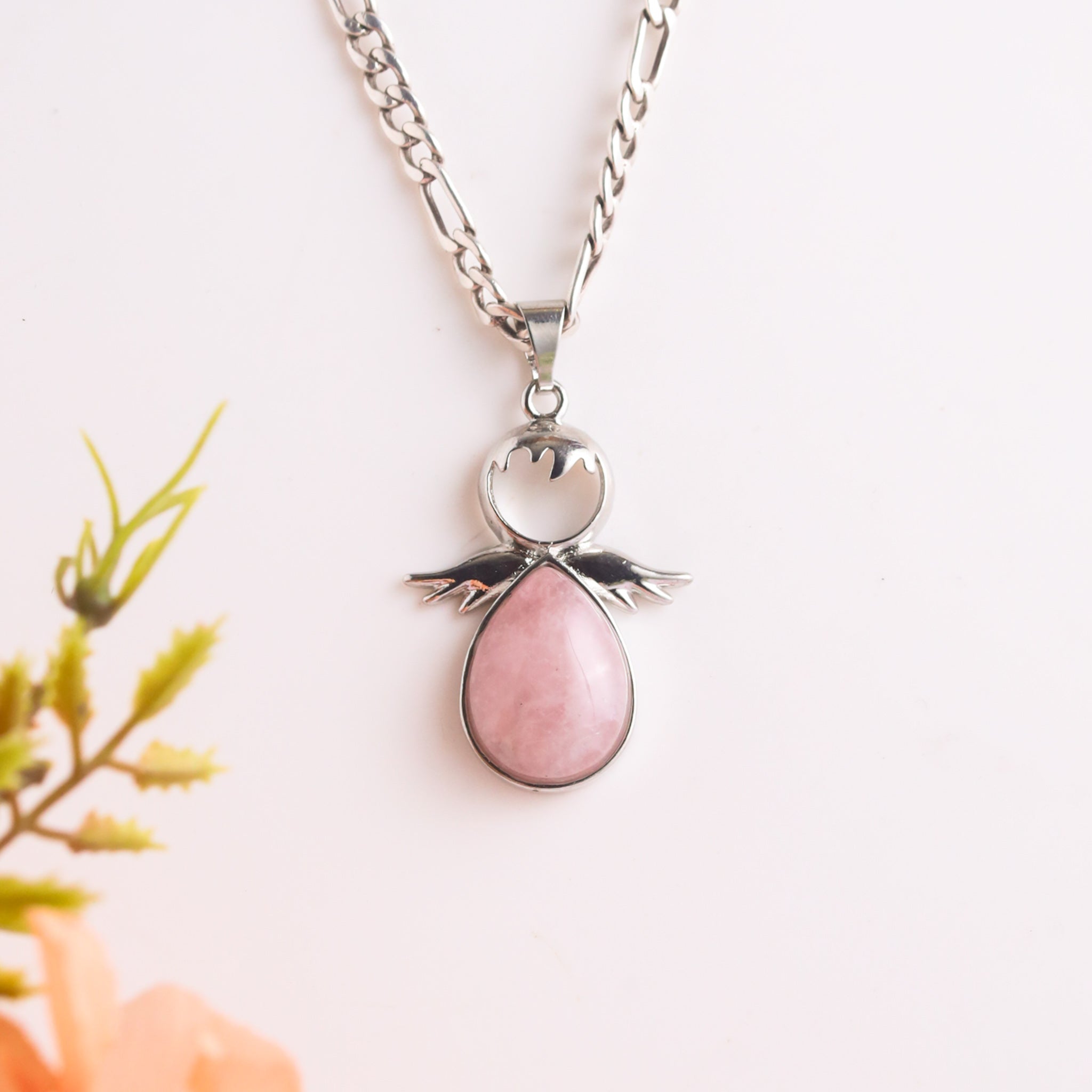 Natural Rose Quartz Pear Wing Shape Pendant – Love Stone Jewellery