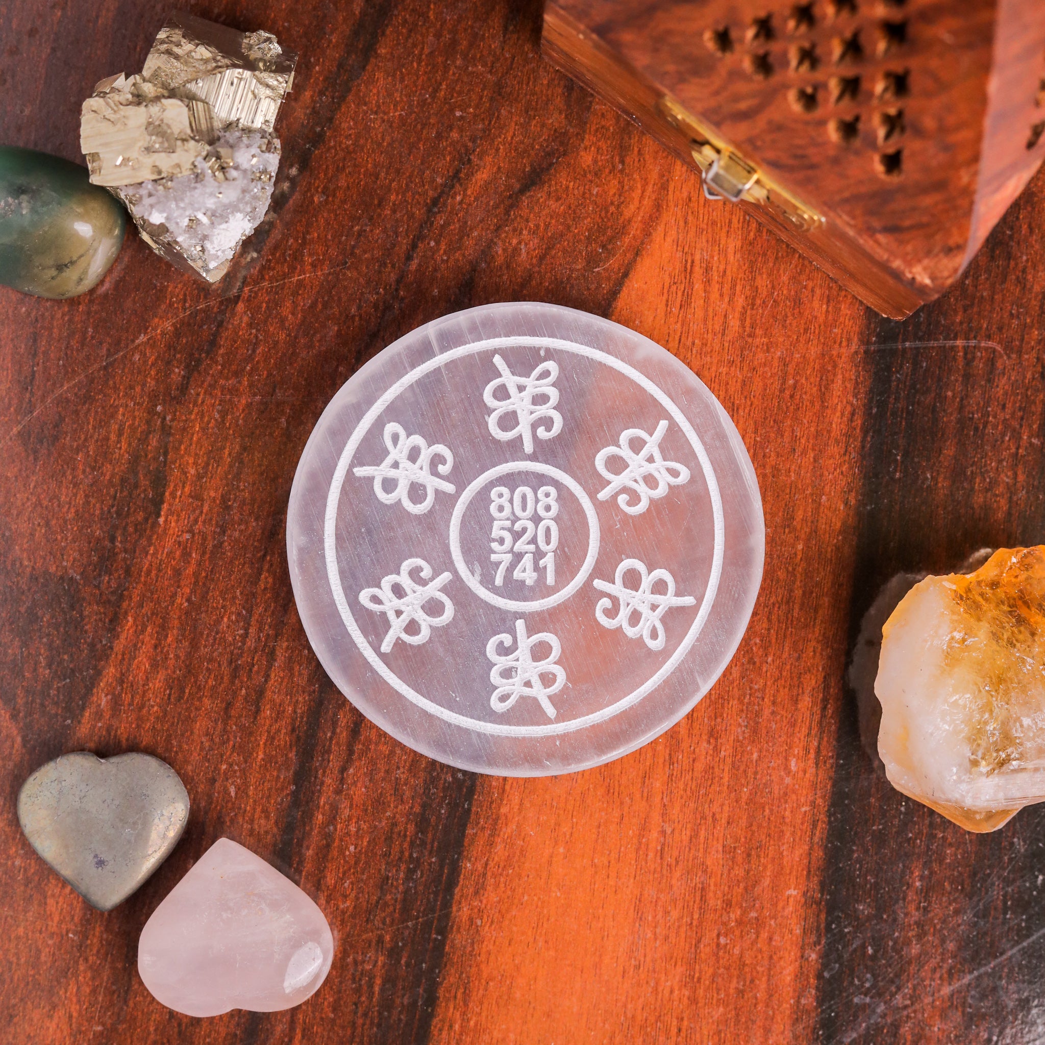 Natural Selenite Money Round Plate – Crystal Wealth Abundance Tool