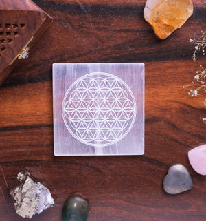 Natural Selenite Multi Crystal Plate – Coloured Crystal Charging Tool
