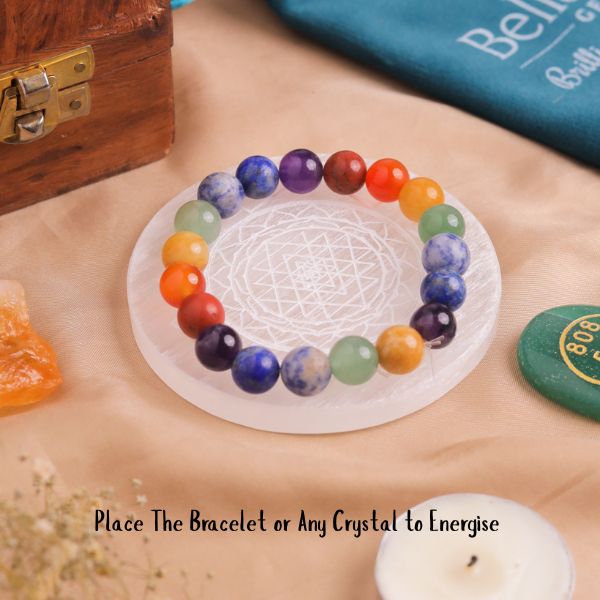 Natural Selenite Shree Yantra Round Plate Second View – Crystal Plate
