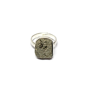 Natural Pyrite Adjustable Ring Flat Lay – Crystal Jewellery | Bellarosa Gems