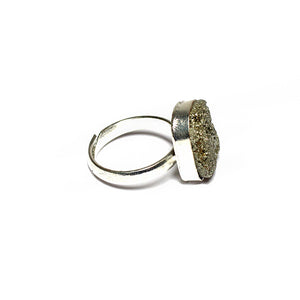 Natural Pyrite Ring Side Angle – Raw Stone Adjustable Ring | Bellarosa Gems