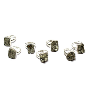 Natural Pyrite Silver Band Ring Top View – Adjustable | Bellarosa Gems Surat