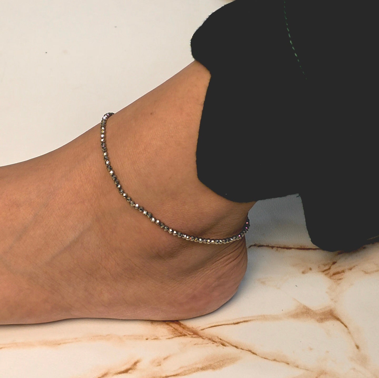 NATURAL PYRITE ANKLET (DIAMOND CUT)