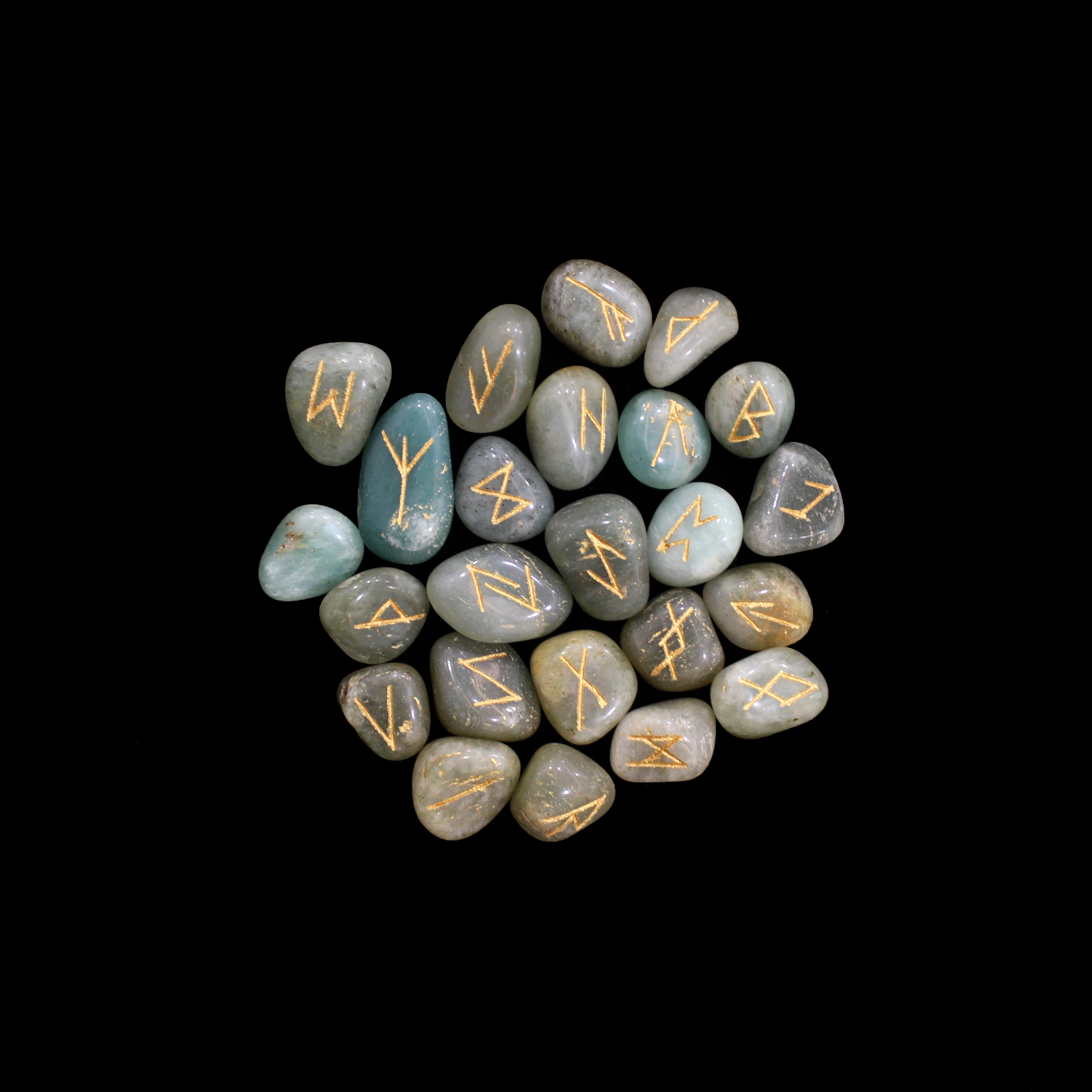 Natural Green Aventurine Runes Set