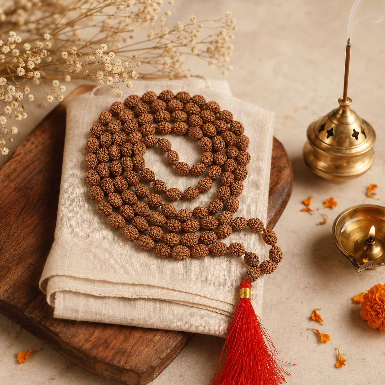 Natural 4 Mukhi Rudraksha Mala (Indonesia)