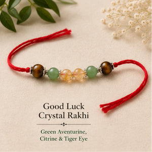 Good Luck Crystal Rakhi with Green Aventurine and Tiger Eye worn on wrist – Bellarosa Gems