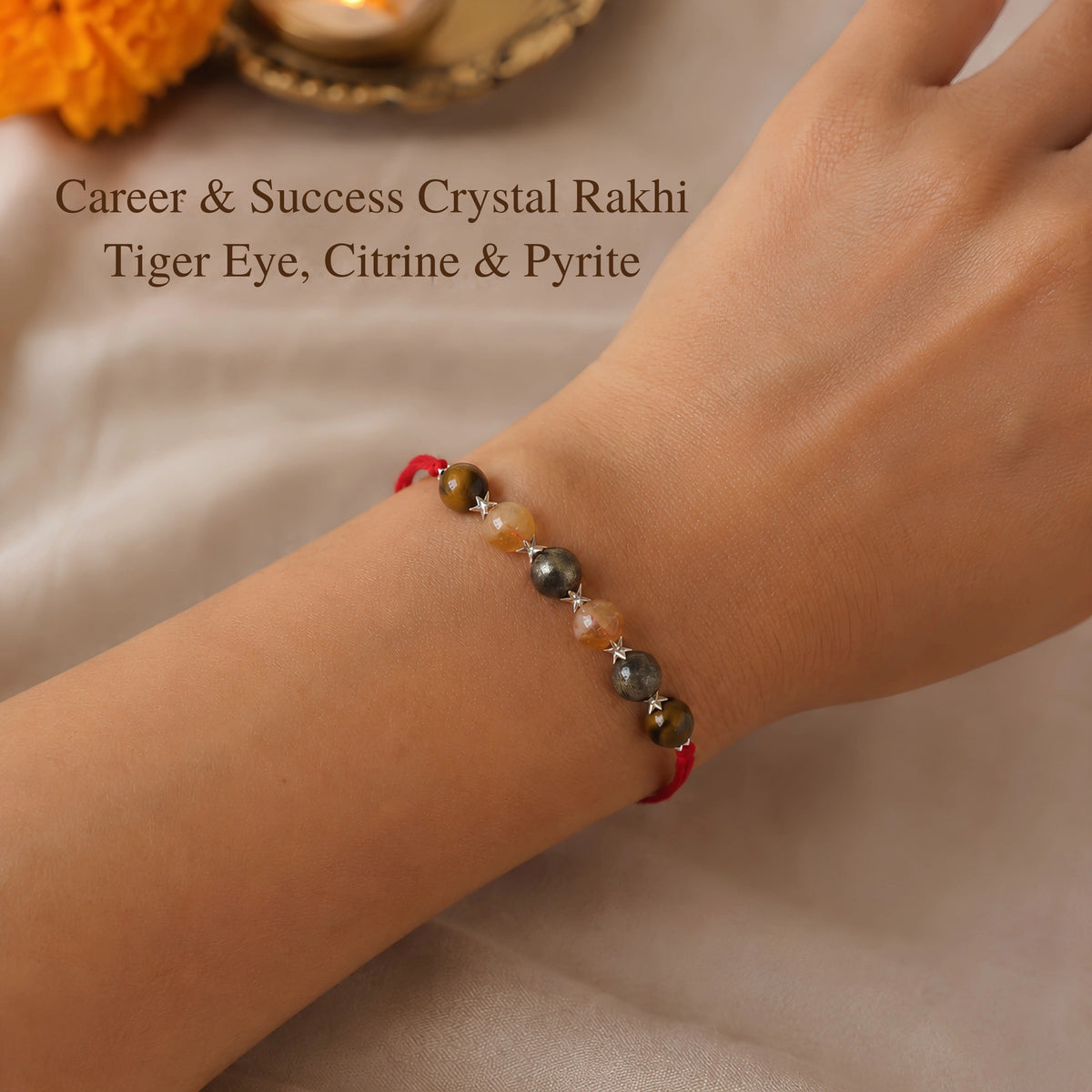 Career & Success Crystal Rakhi – Tiger Eye, Citrine & Pyrite