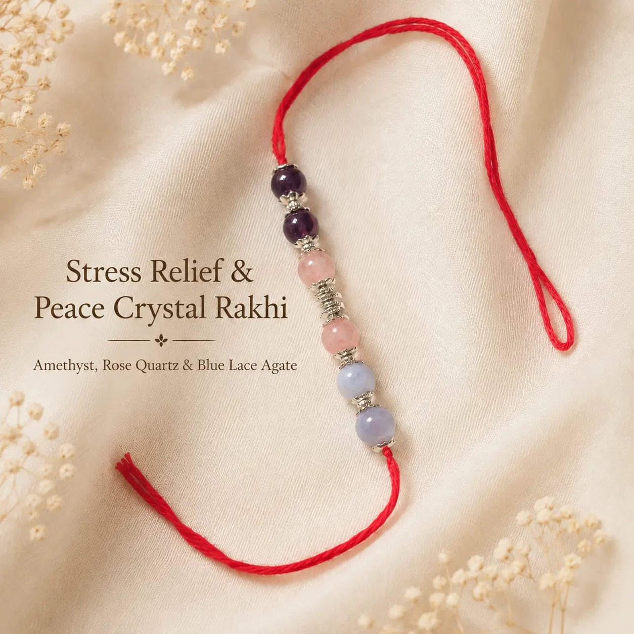 Natural certified Stress Relief & Peace Crystal Rakhi for calm by Bellarosa Gems