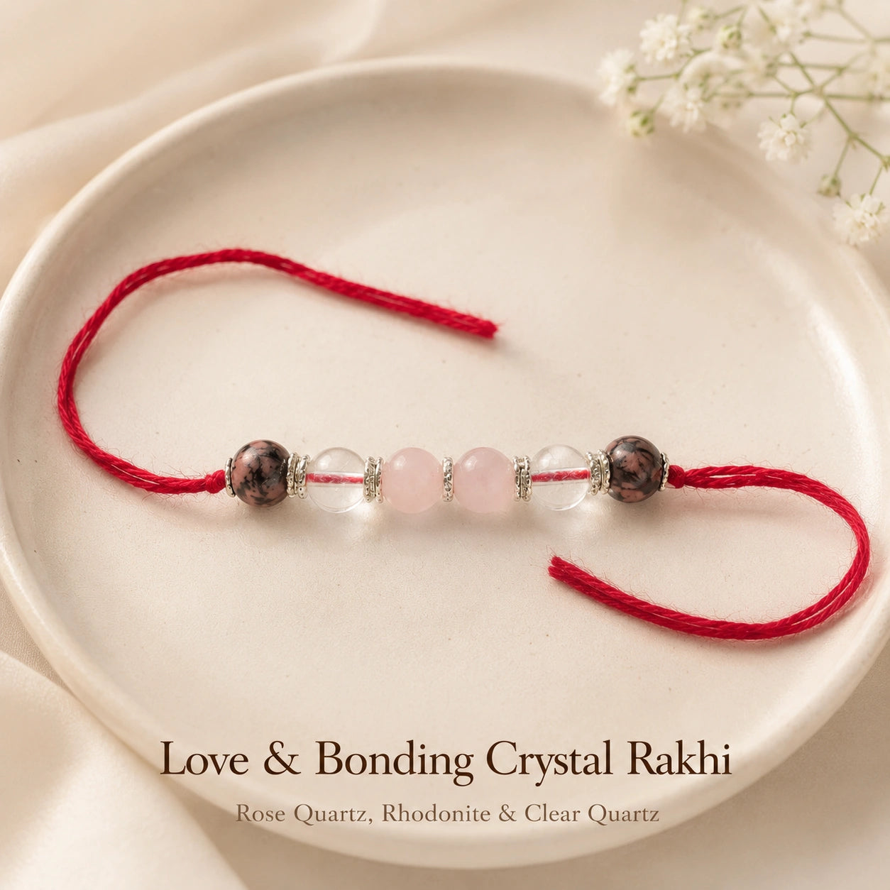 Natural certified Love & Bonding Crystal Rakhi for sibling bond by Bellarosa Gems