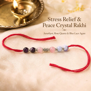 Stress Relief & Peace Crystal Rakhi close-up of Amethyst and Blue Lace Agate – Bellarosa Gems