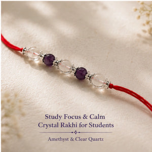 Study Focus Crystal Rakhi close-up of Amethyst and Blue Lace Agate – Bellarosa Gems