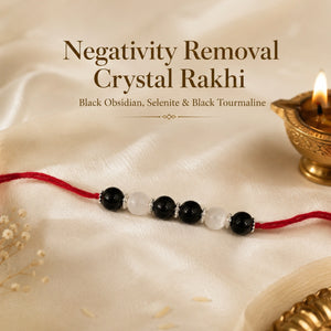 Negativity Removal Crystal Rakhi close-up of Black Obsidian and Selenite – Bellarosa Gems