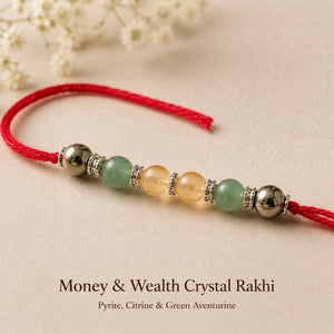 Money & Wealth Crystal Rakhi close-up of natural certified Pyrite and Citrine – Bellarosa Gems