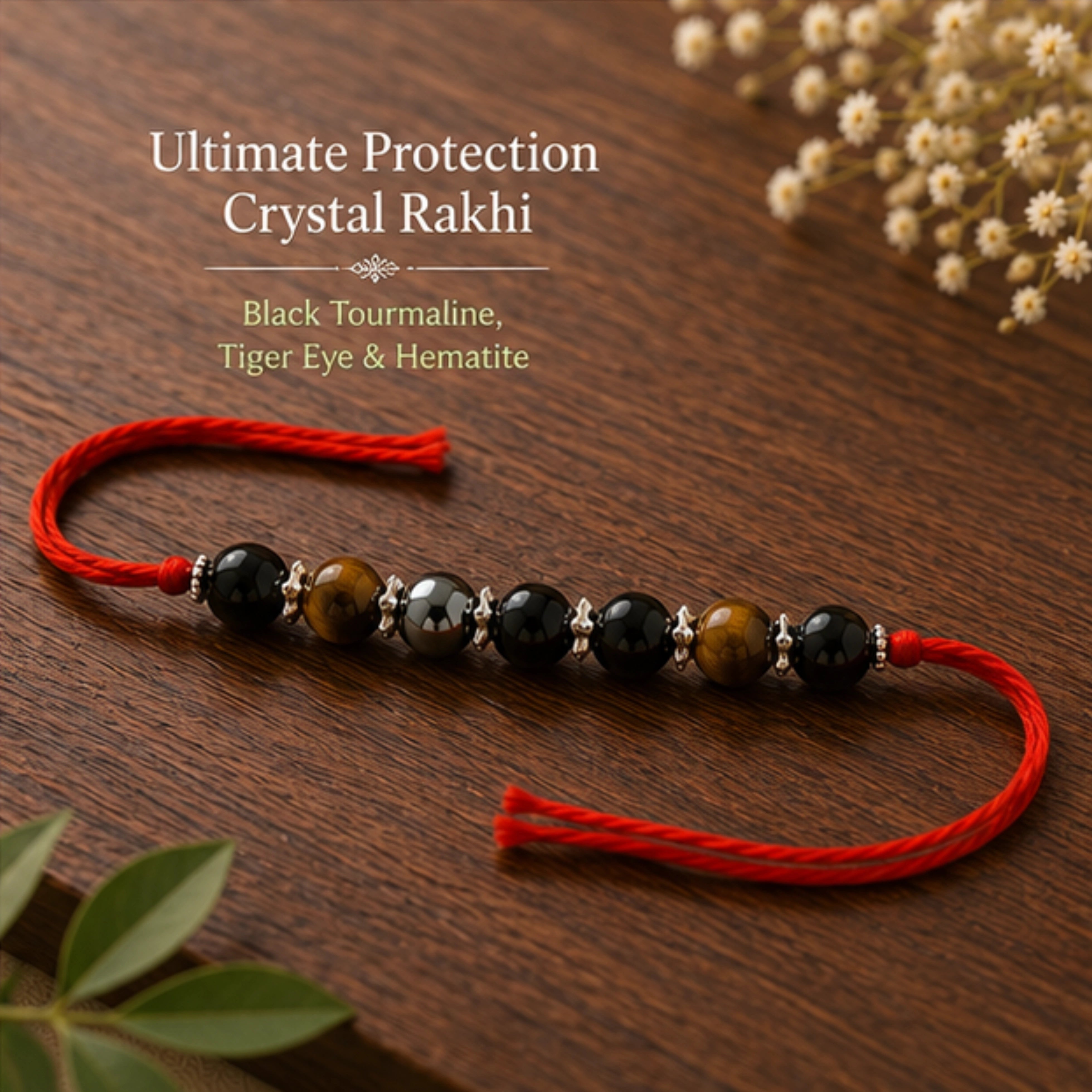 Ultimate Protection Crystal Rakhi – Black Tourmaline, Tiger Eye & Hematite