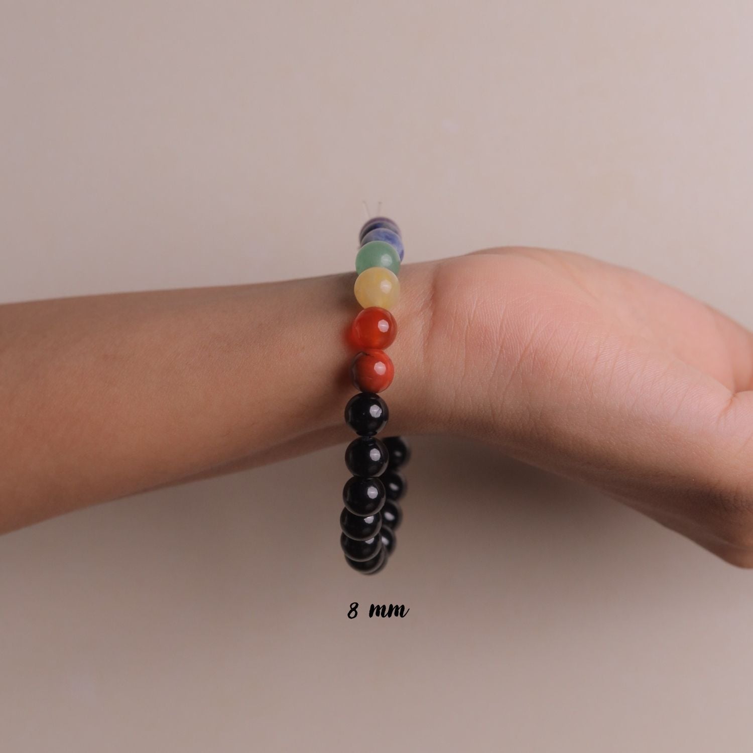 NATURAL BLACK TOURMALINE + 7 CHAKRA BRACELET