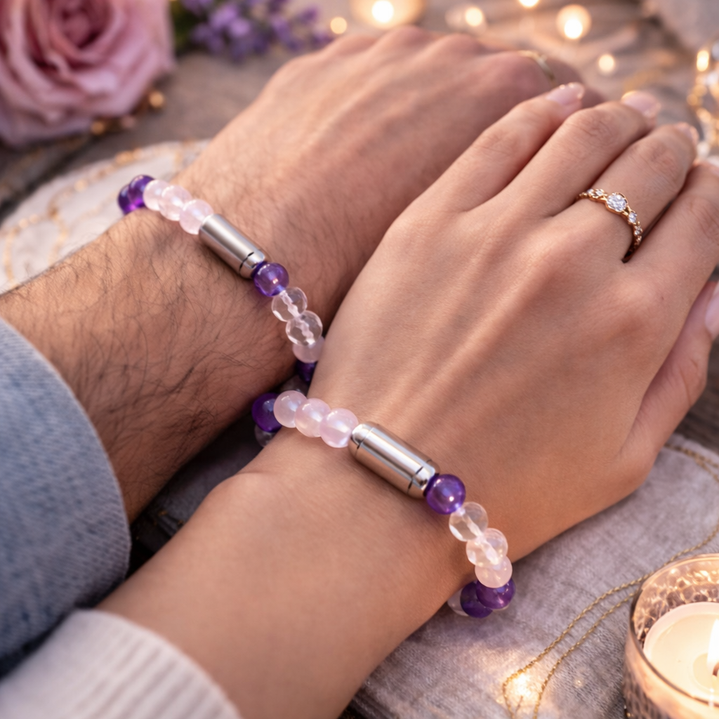 COMBINATION BRACELET  (ROSE QUARTZ + CLEAR QUARTZ + AMETHYST)