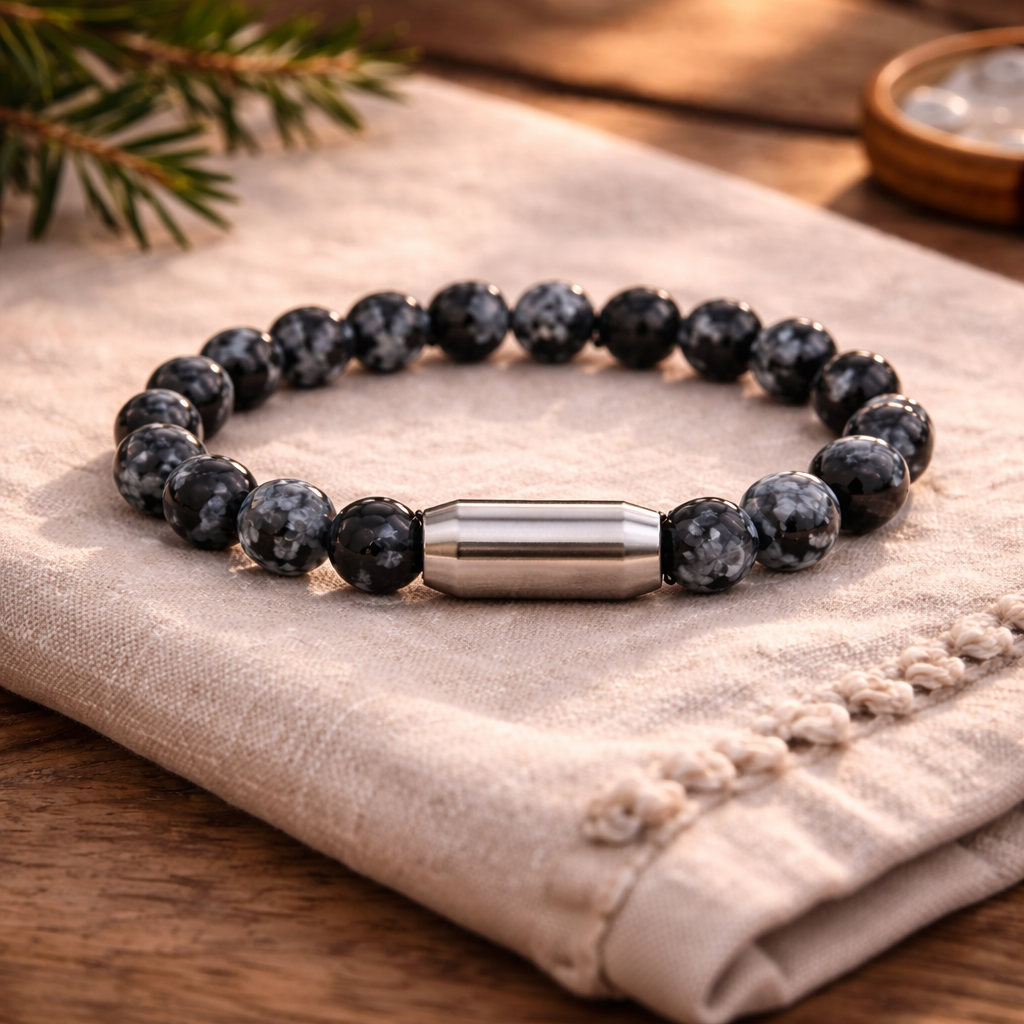 NATURAL SNOWFLAKE OBSIDIAN BRACELET
