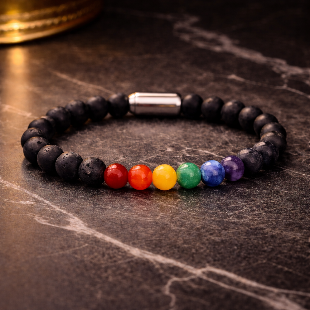 NATURAL 7 CHAKRA + LAVA BRACELET