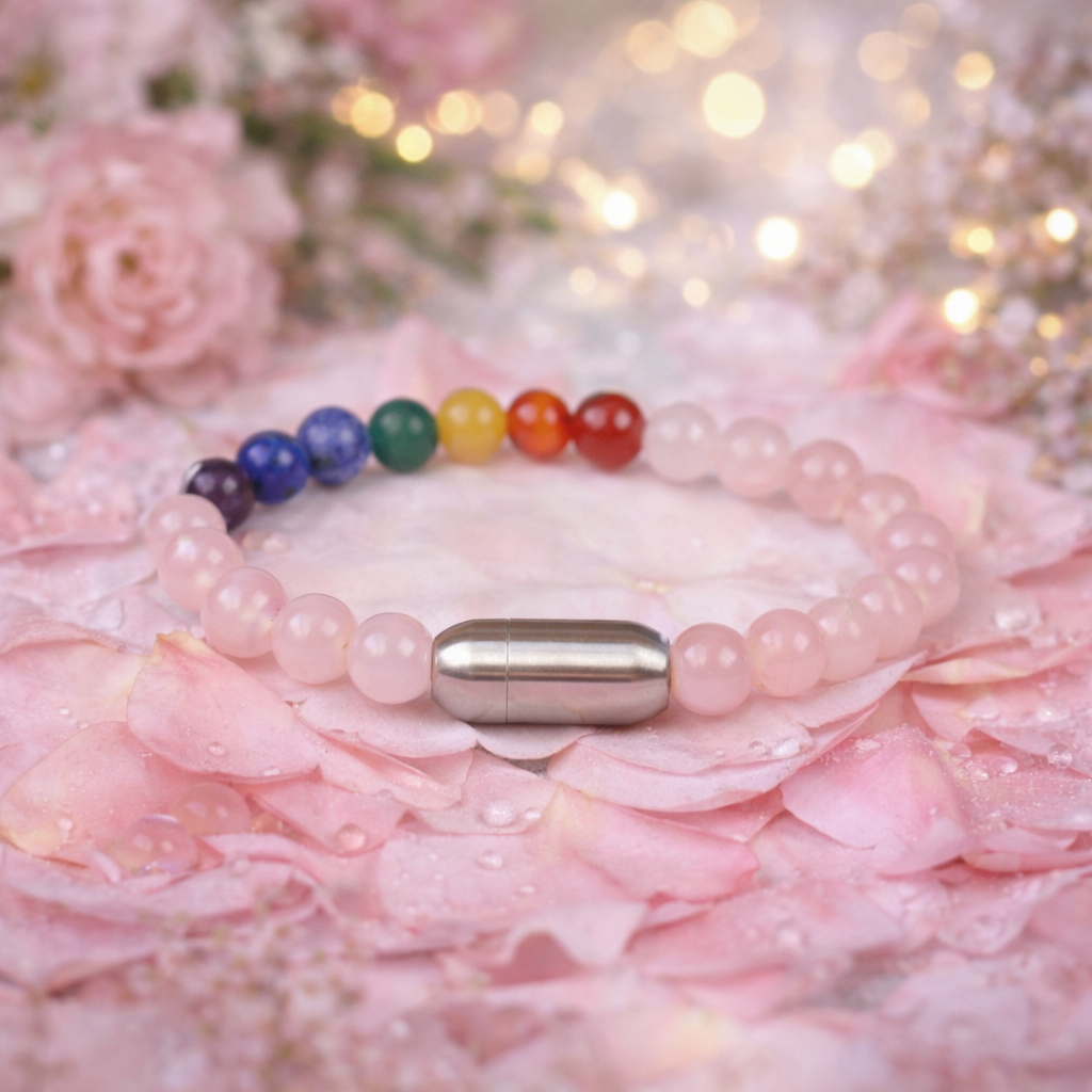 NATURAL ROSE QUARTZ + 7 CHAKRA BRACELET
