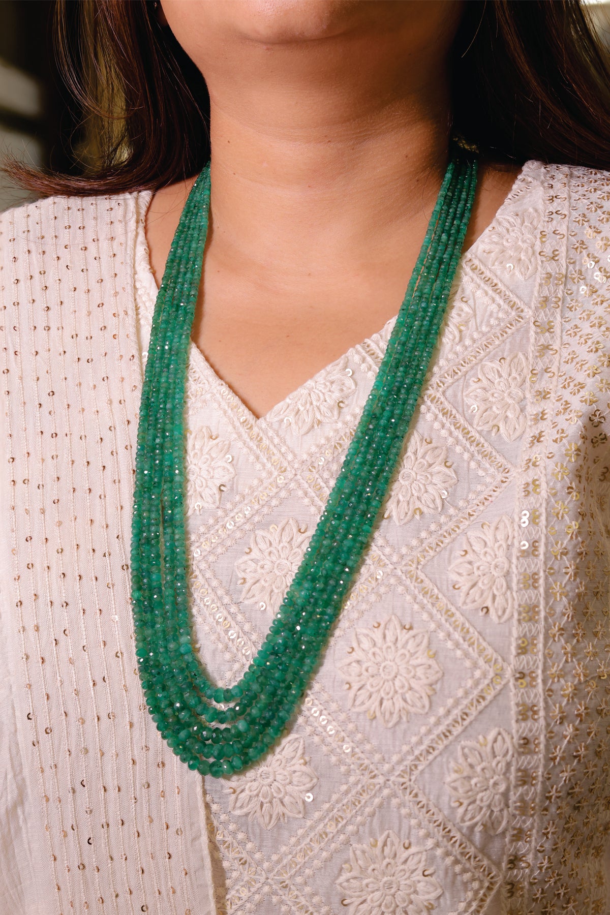 Natural Emerald Diamond Cut Mala
