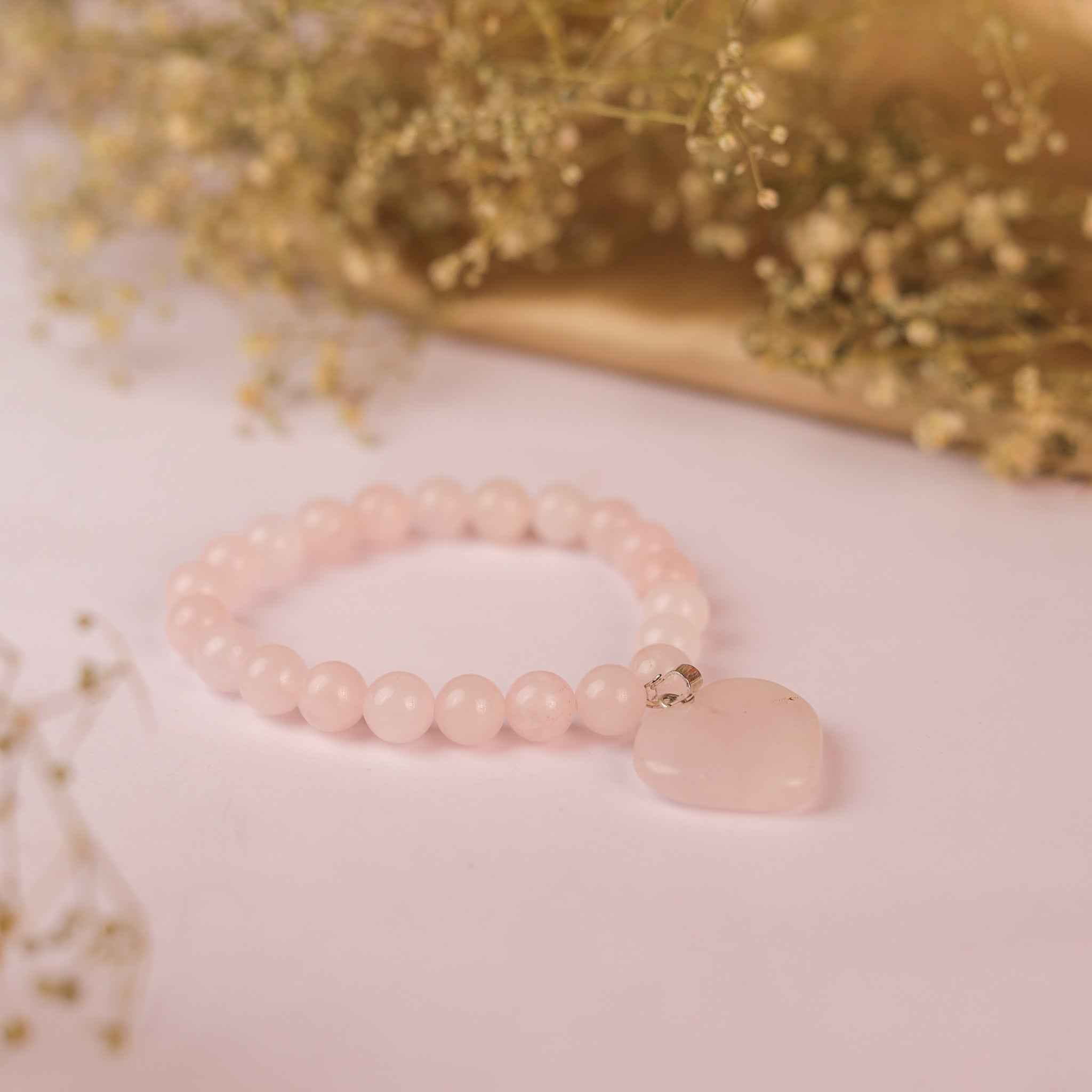NATURAL ROSE QUARTZ BRACELET( WITH HEART SHAPE PENDANT)