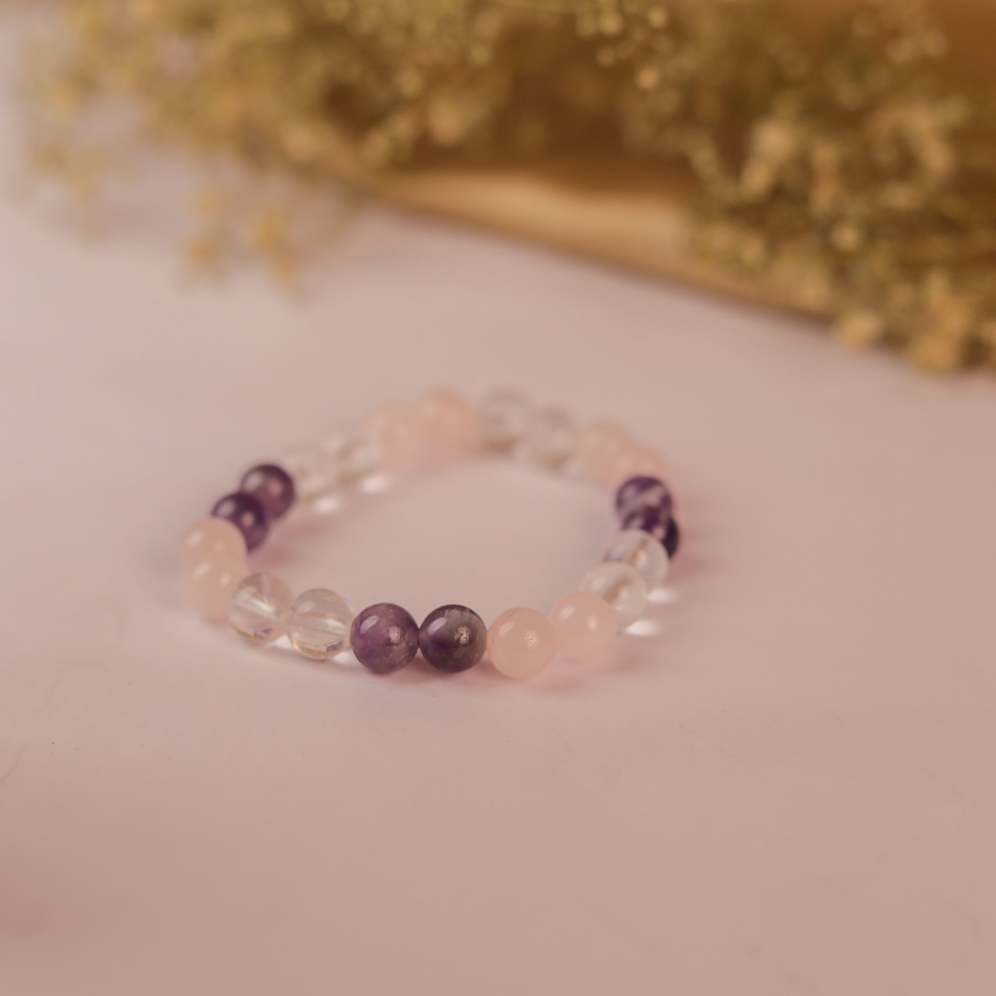 COMBINATION BRACELET  (ROSE QUARTZ + CLEAR QUARTZ + AMETHYST)