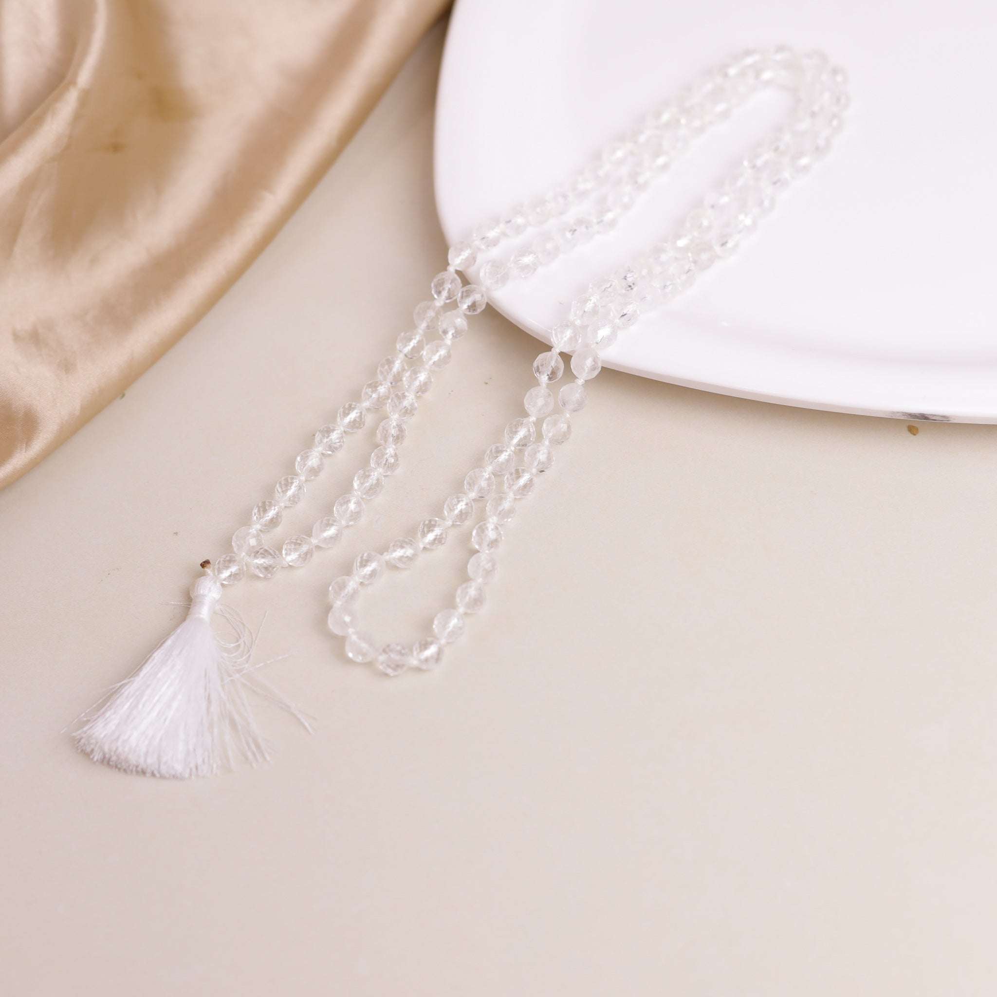 NATURAL CLEAR QUARTZ DIAMOND CUT JAAP MALA