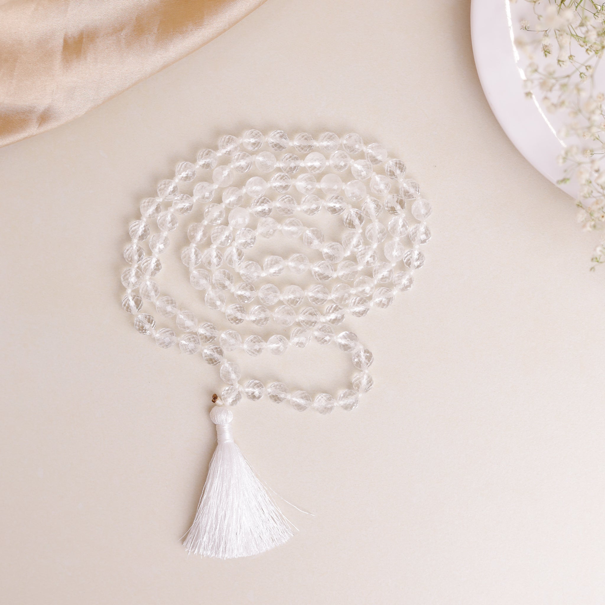 NATURAL CLEAR QUARTZ DIAMOND CUT JAAP MALA